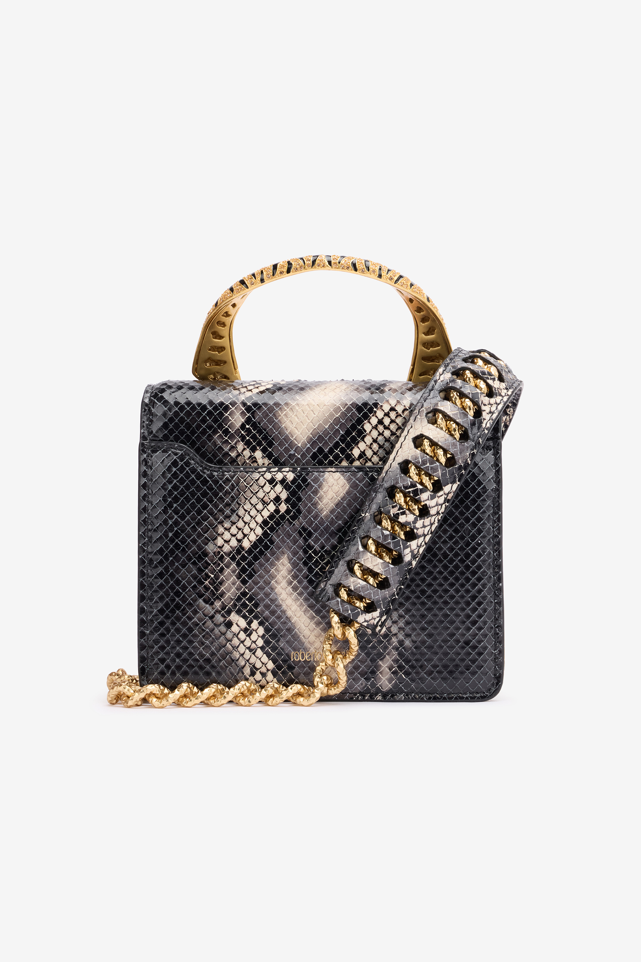 Roberto Cavalli Python-print Roar Bag In Black/white