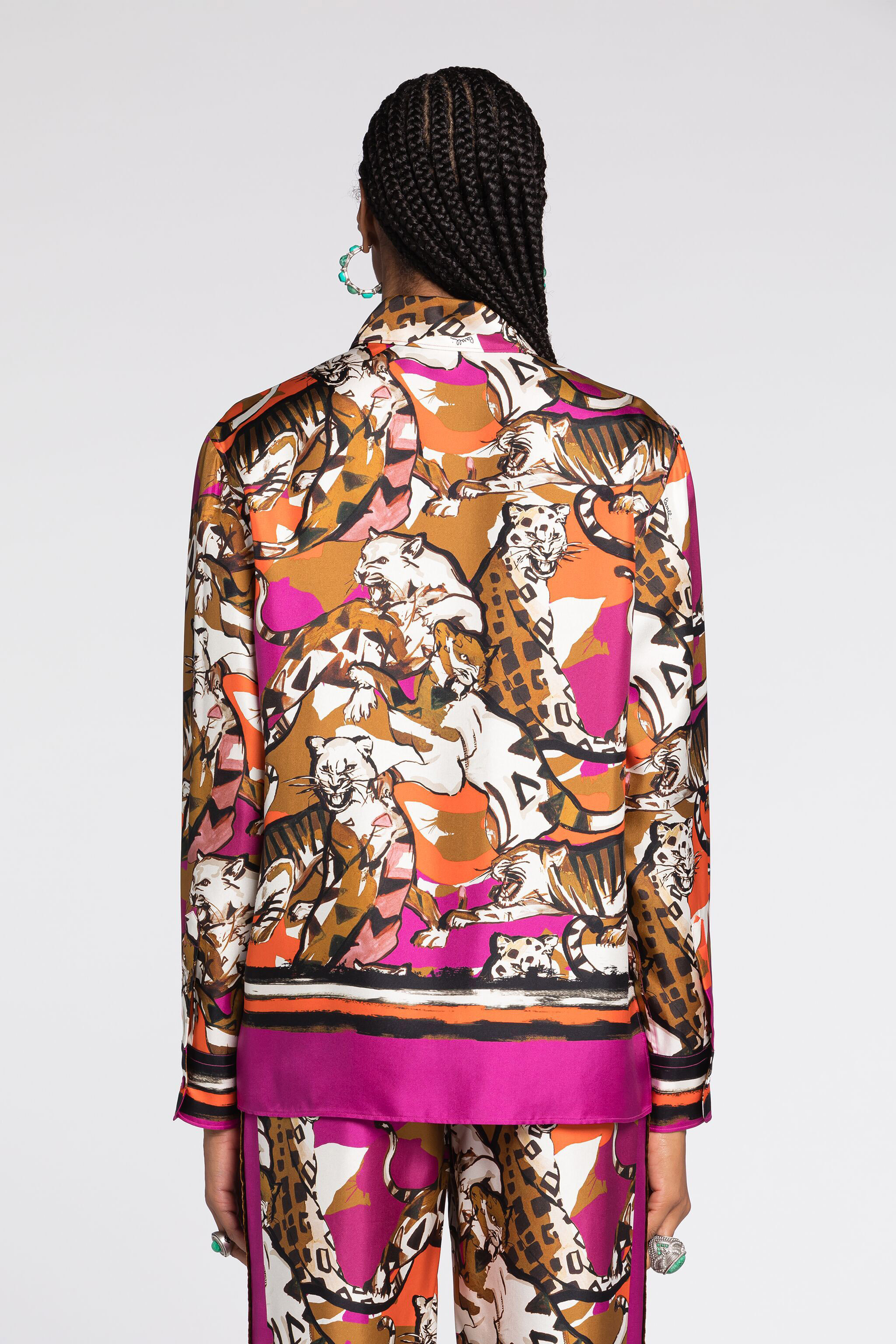 Roberto Cavalli Satin-finish Cheetah-print Shirt In Purple