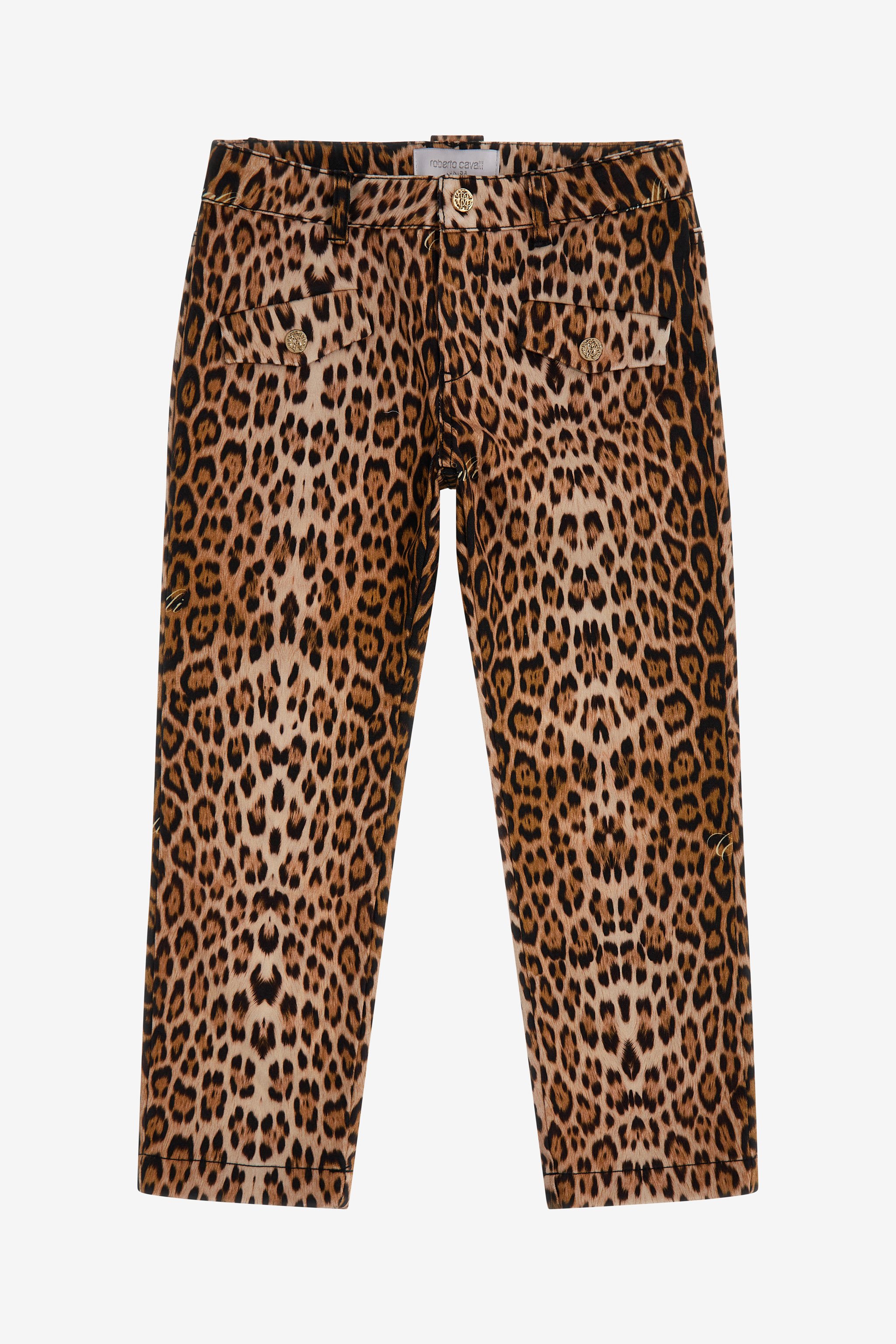 Roberto Cavalli Jaguar Skin Print Pants In Light Brown