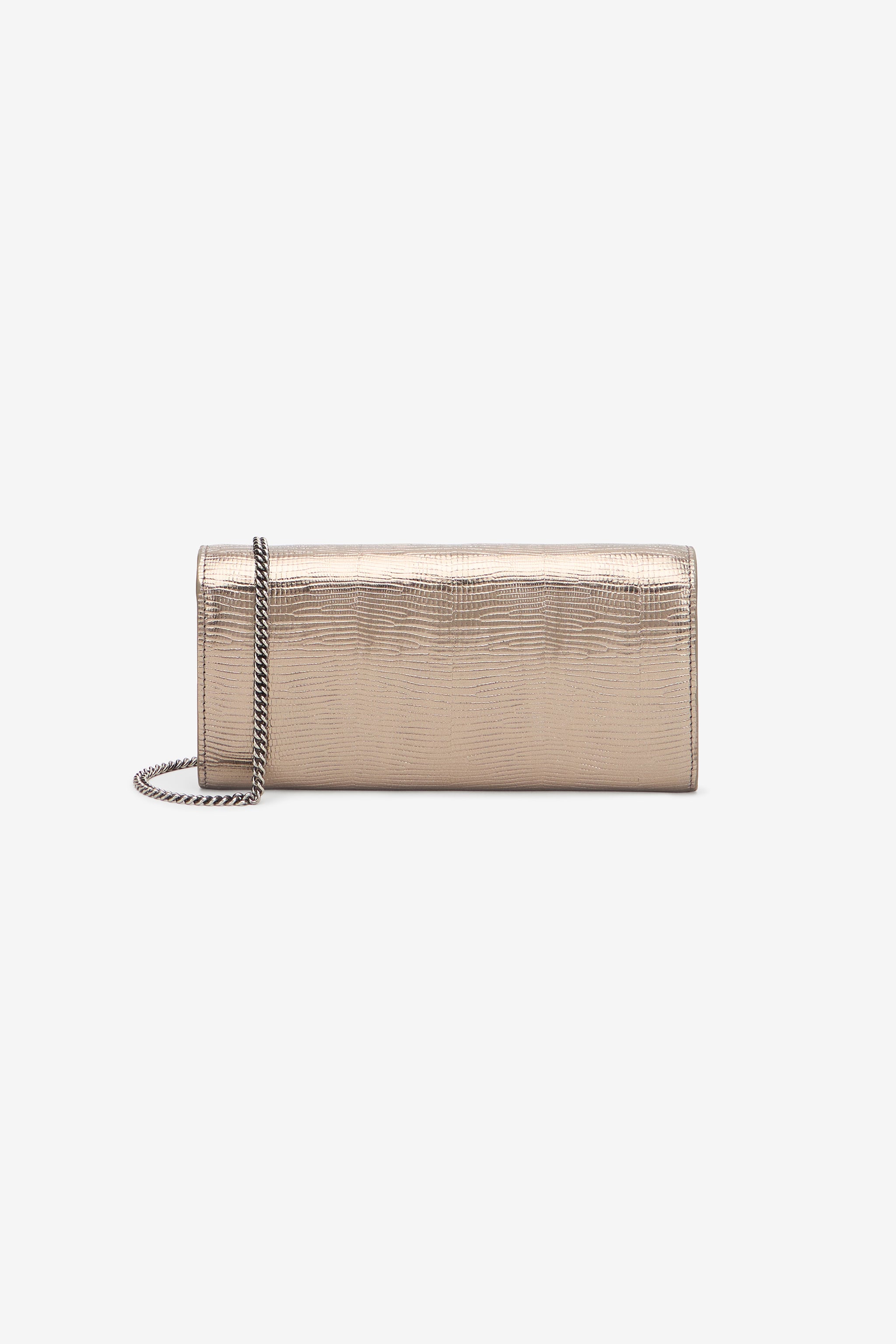  Roberto Cavalli Serpentine Gold Lizard-effect Wallet On Chain - Female Small Leather Goods Silver Unica 