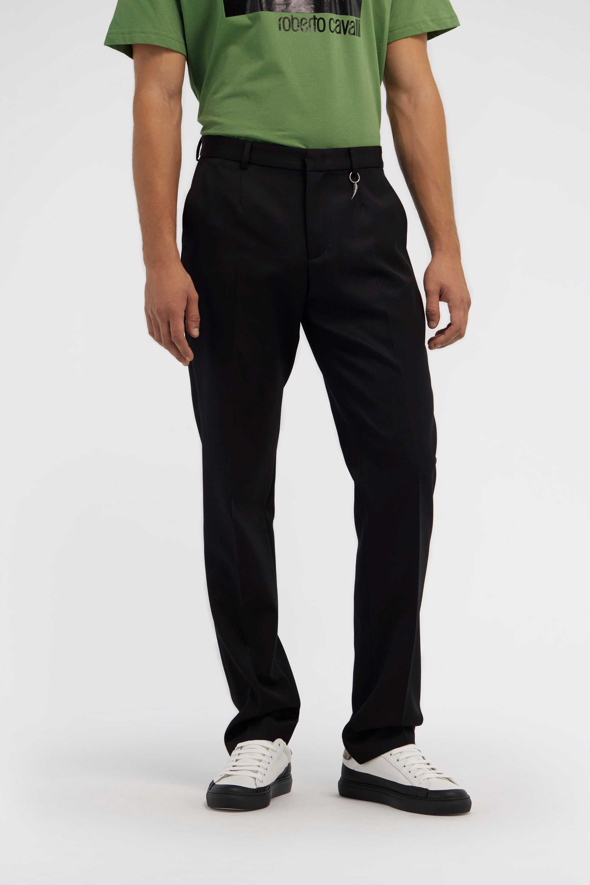 Roberto Cavalli Tiger Tooth Tailored Trousers In Black