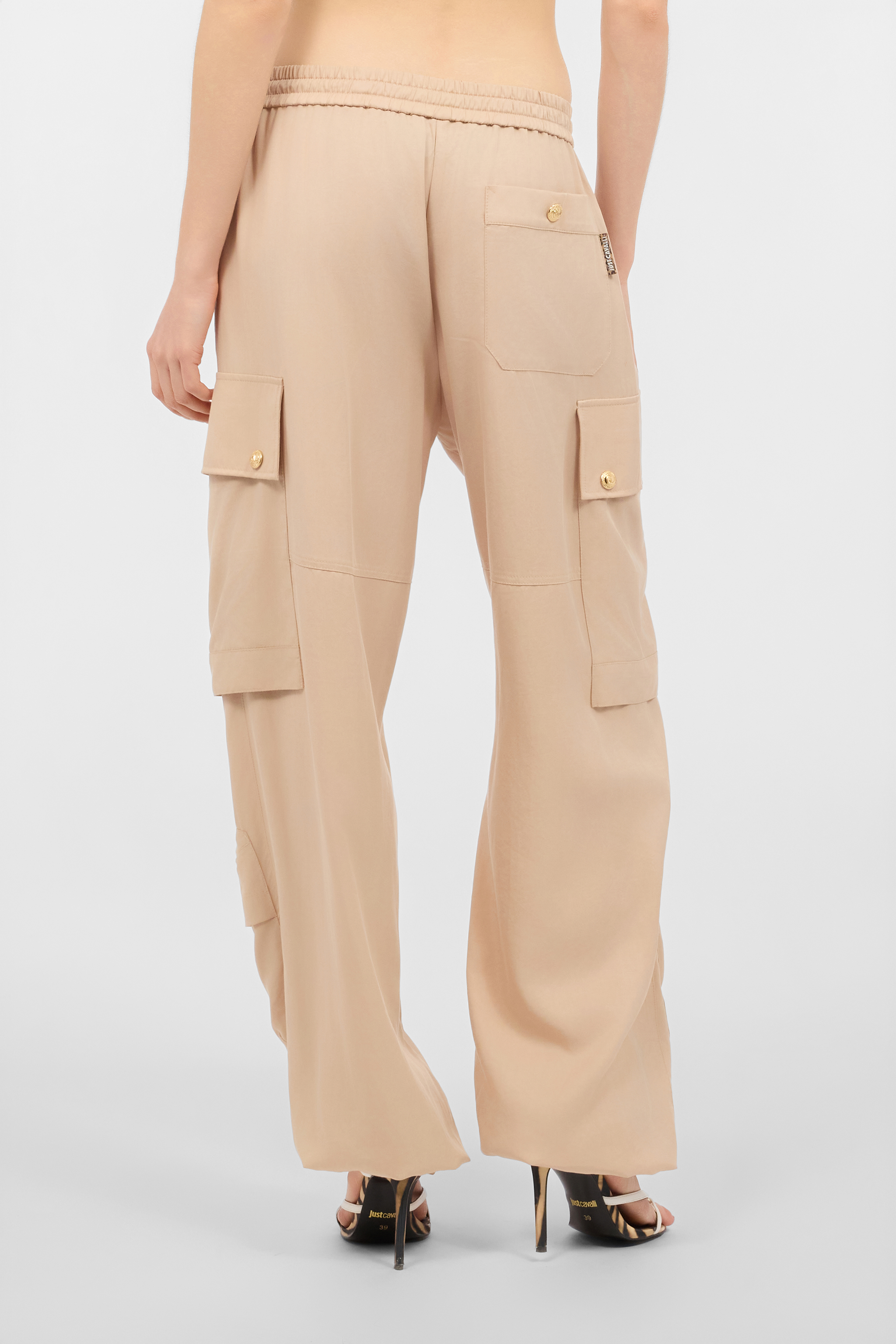 Roberto Cavalli Snake Head Print Pants In Light Brown