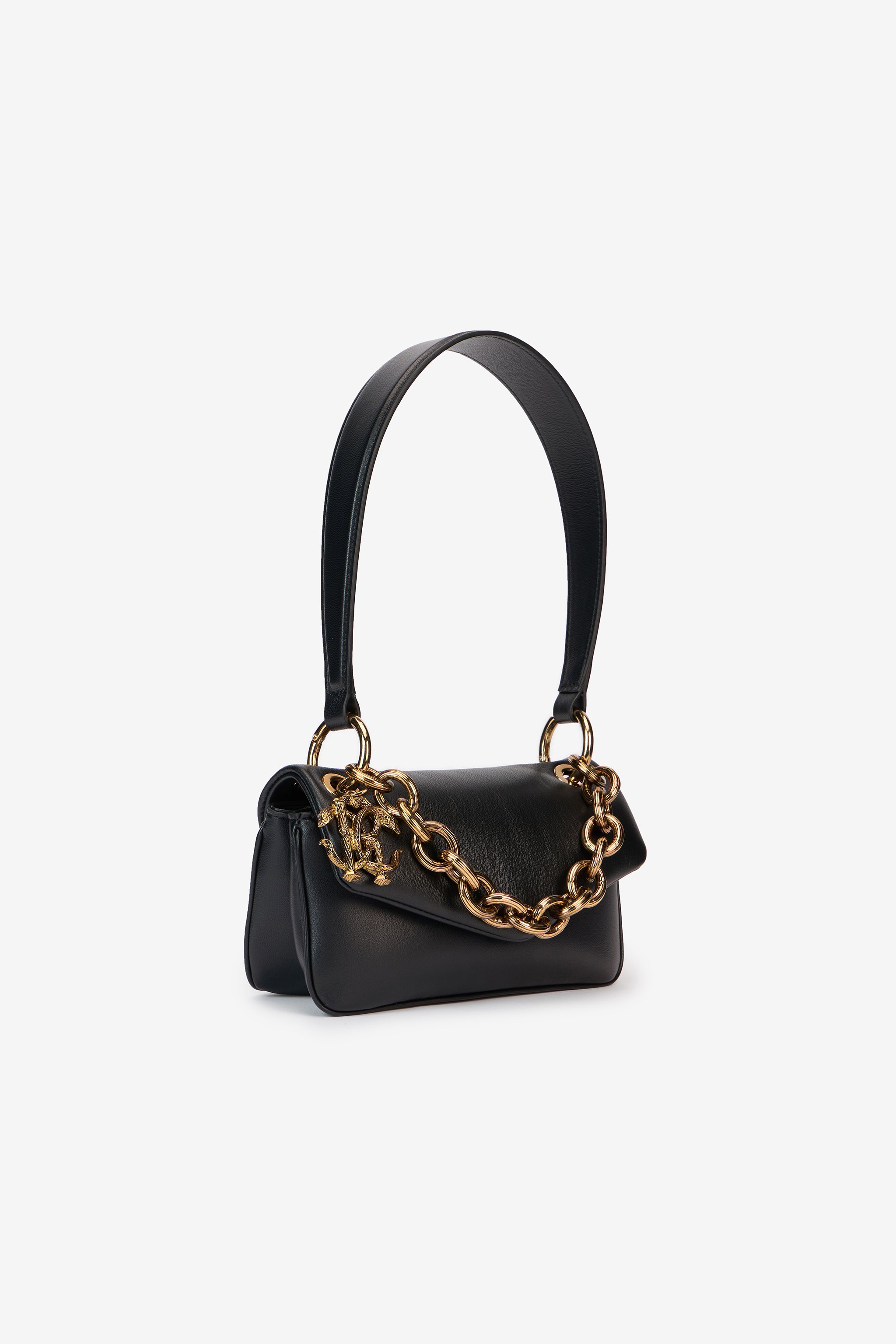 Roberto Cavalli Shoulder Bag With Chain In Black In Black