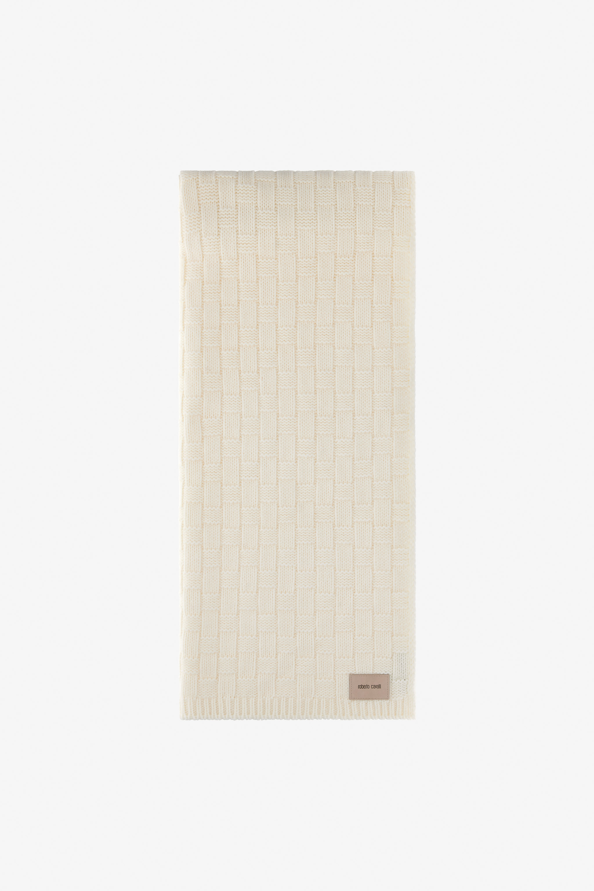 Roberto Cavalli Alpaca Blend Scarf With Branded Tag In White