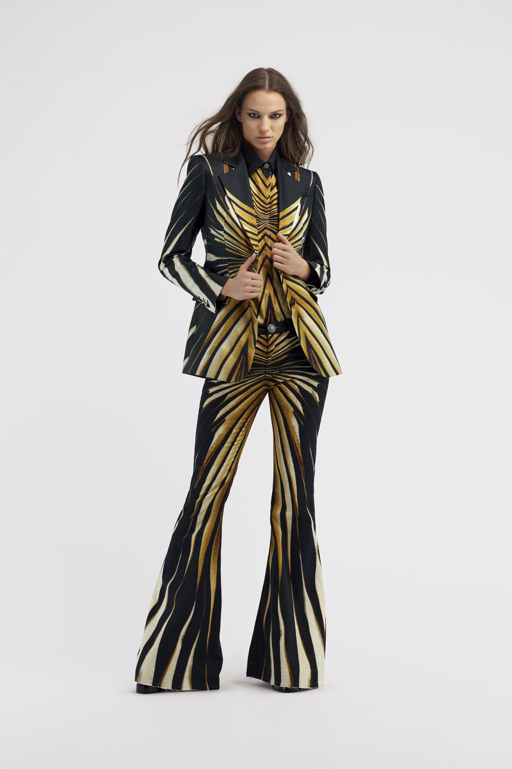 Roberto Cavalli Einreiher-blazer Mit Ray Of Gold-druck In Gold