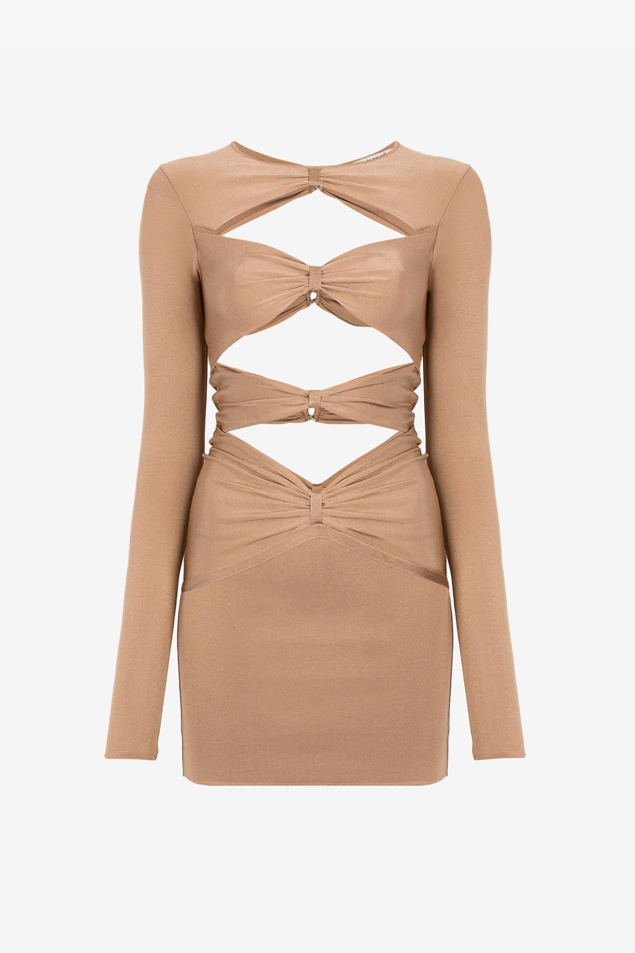 light brown bodycon dress Light Brown Ribbed Bodycon Dress - All Dresses main image 1