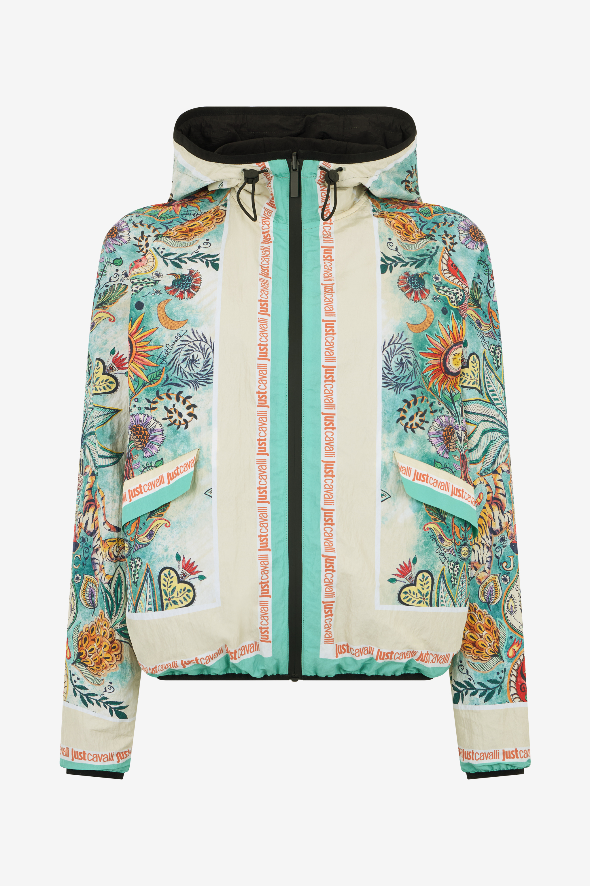 Roberto Cavalli Women's Nylon Jacket With Tropical Garden Print - Jackets 217 Azzurro + 582 Ar