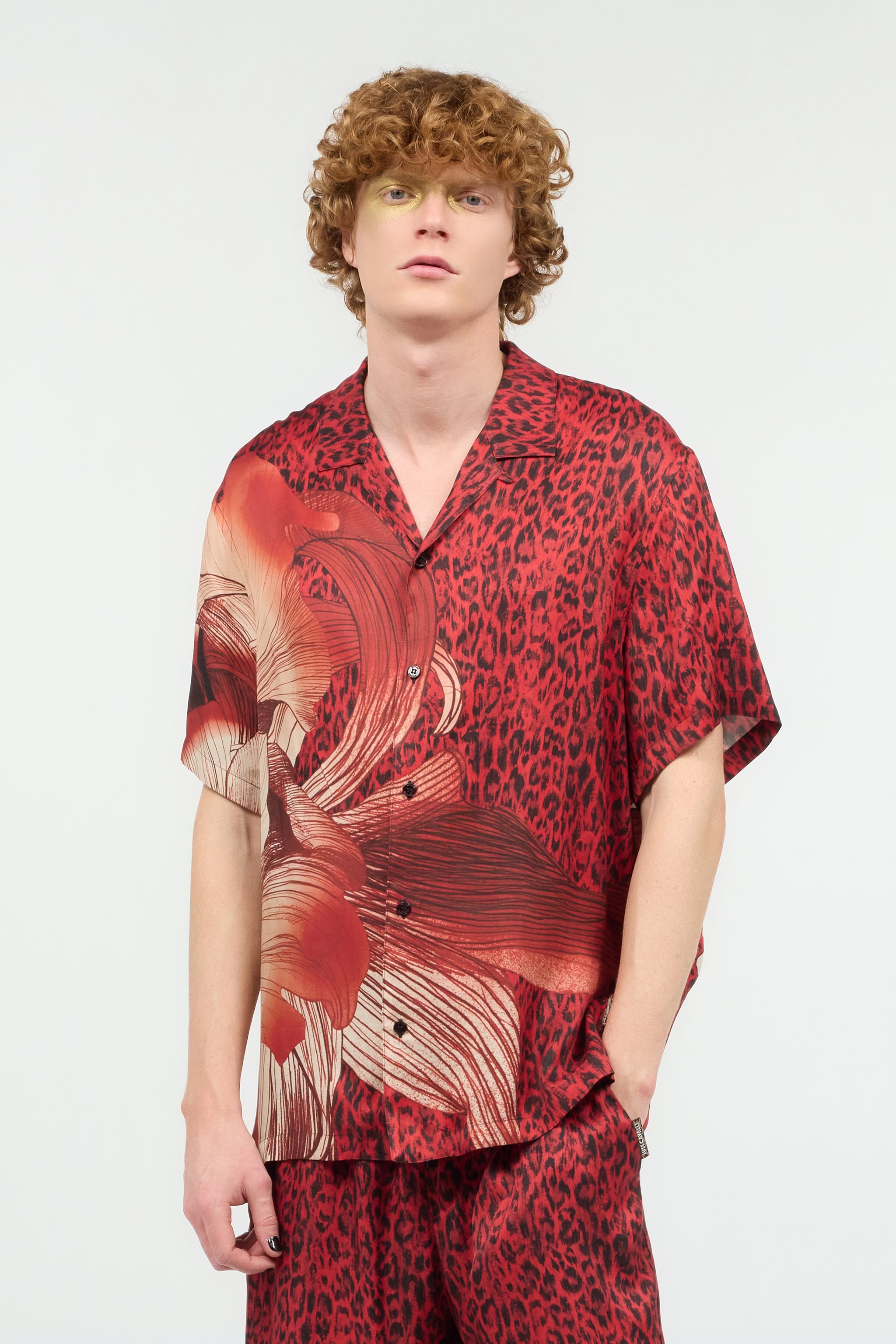 Shirt With Maxi Floral And Jaguar Skin Print