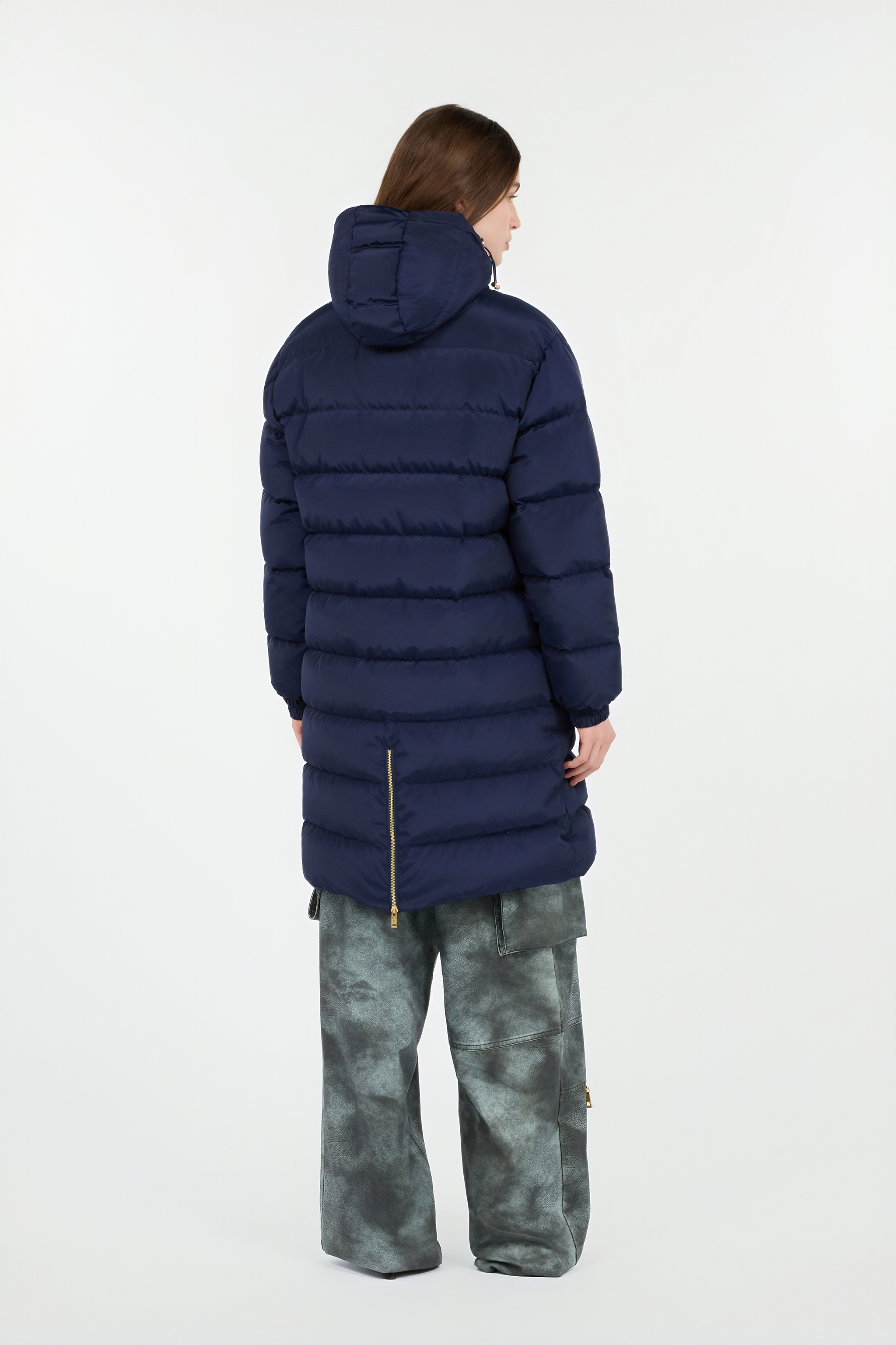 Roberto Cavalli Marble Print Down Jacket In Blue