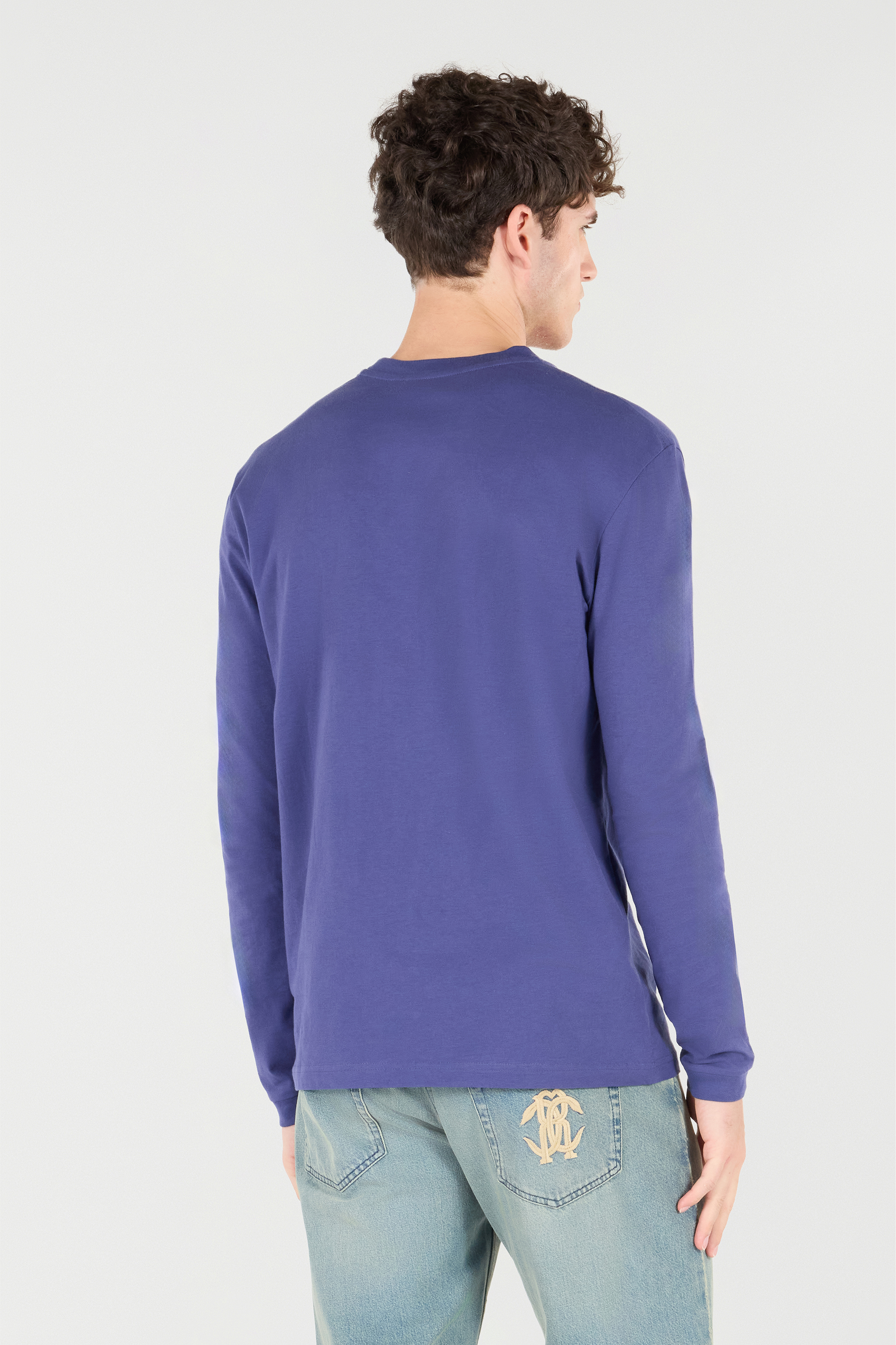 Roberto Cavalli Long-sleeved T-shirt With Monogram Rc In Navy