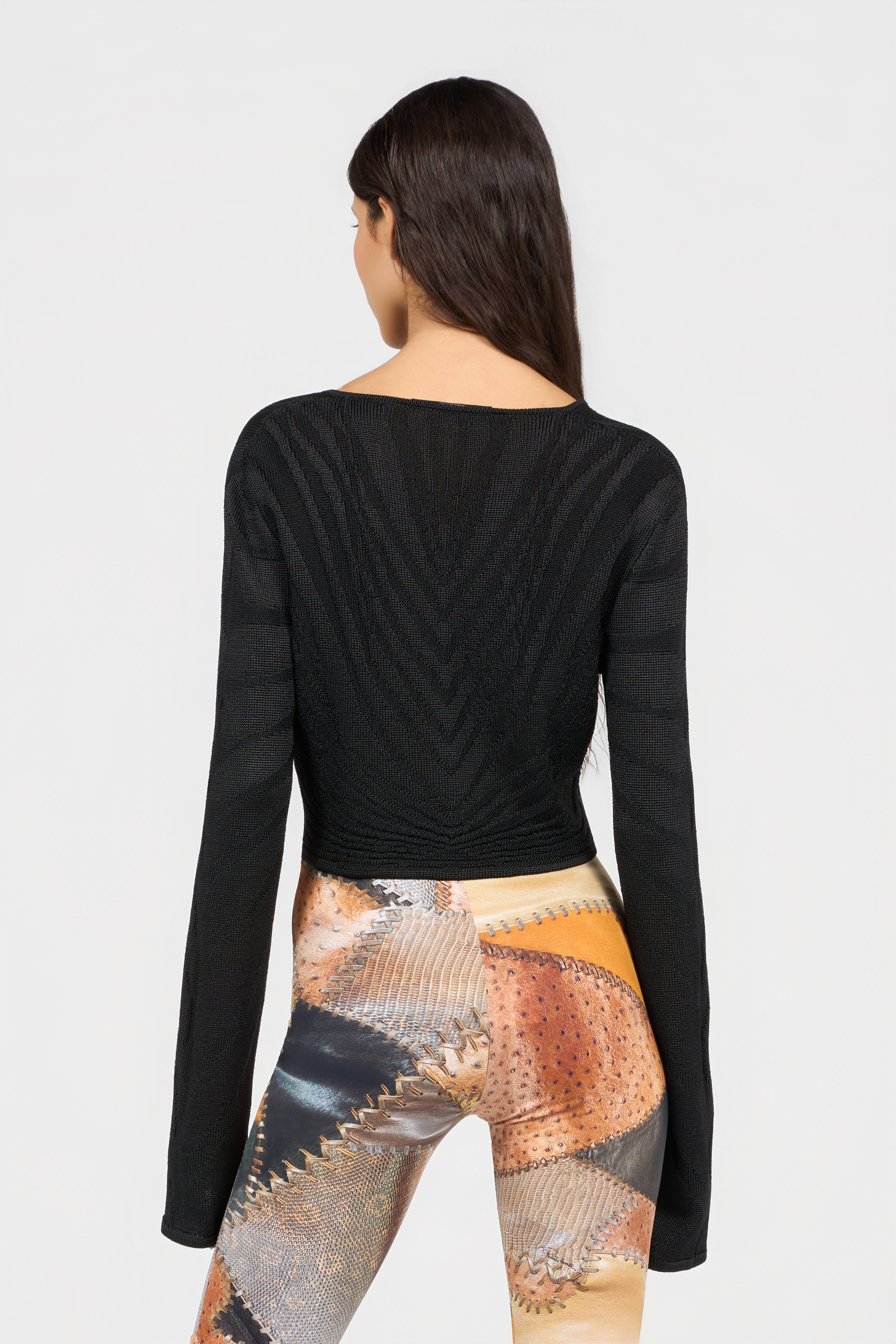 Roberto Cavalli Black Cropped Tie Front Cardigan | Thumbnail 3 Roberto Cavalli Black Cropped Tie Front Cardigan | Thumbnail 3