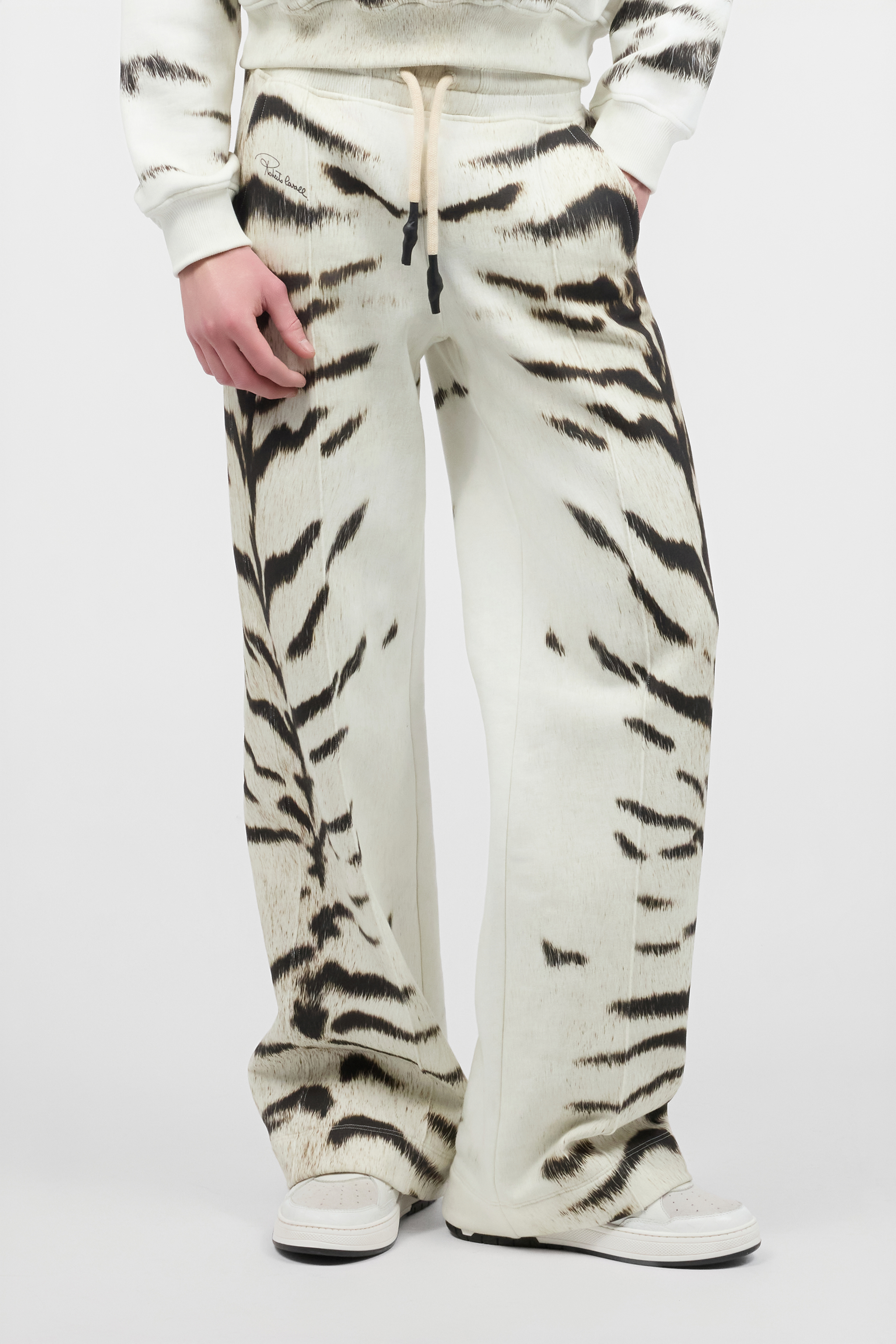  Roberto Cavalli Man Sports Pants With White Tigresse Ogat X Roberto Cavalli Print - Male  Black/white L 