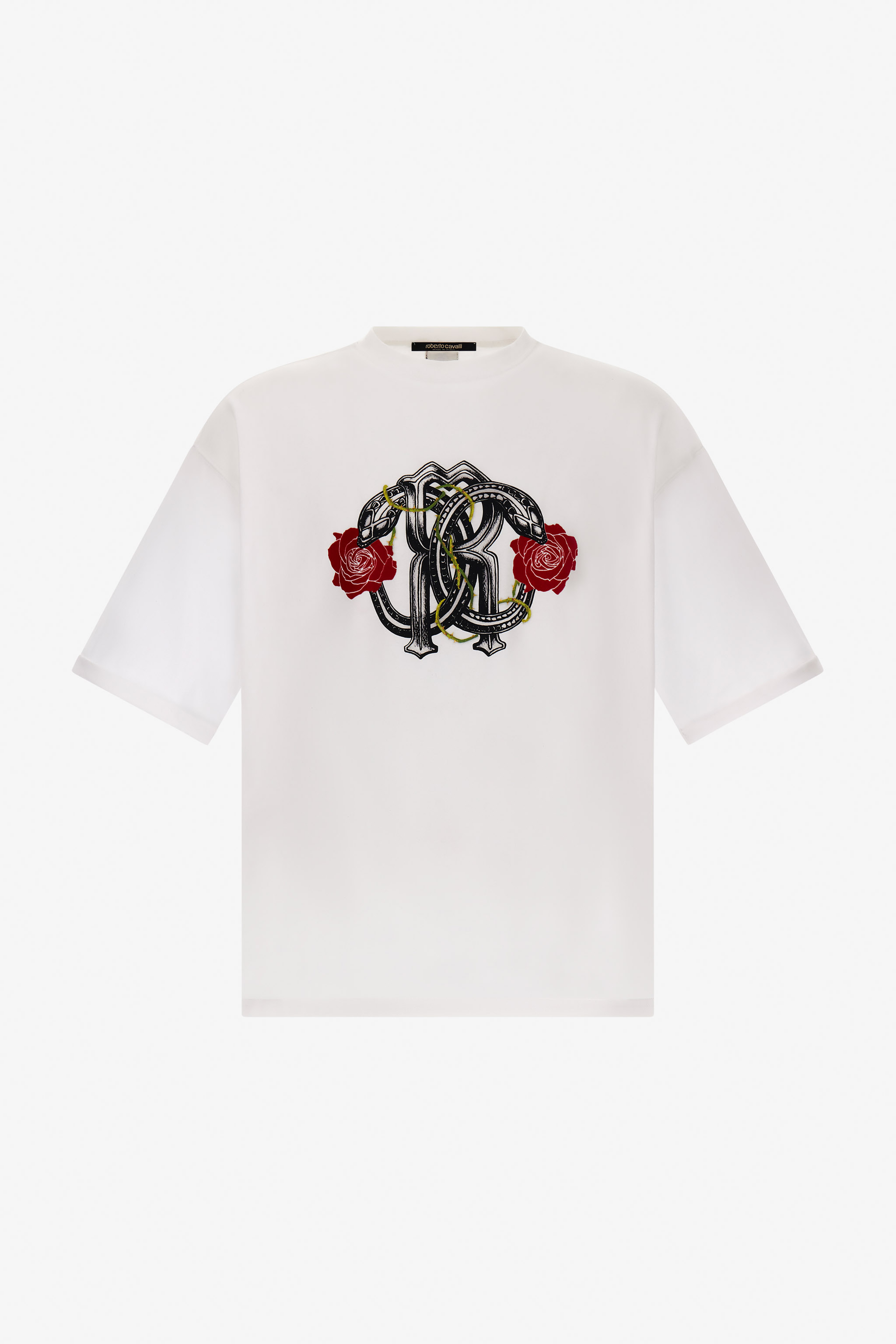 Roberto Cavalli Men's White T-Shirt With Rc Monogram - T-Shirts