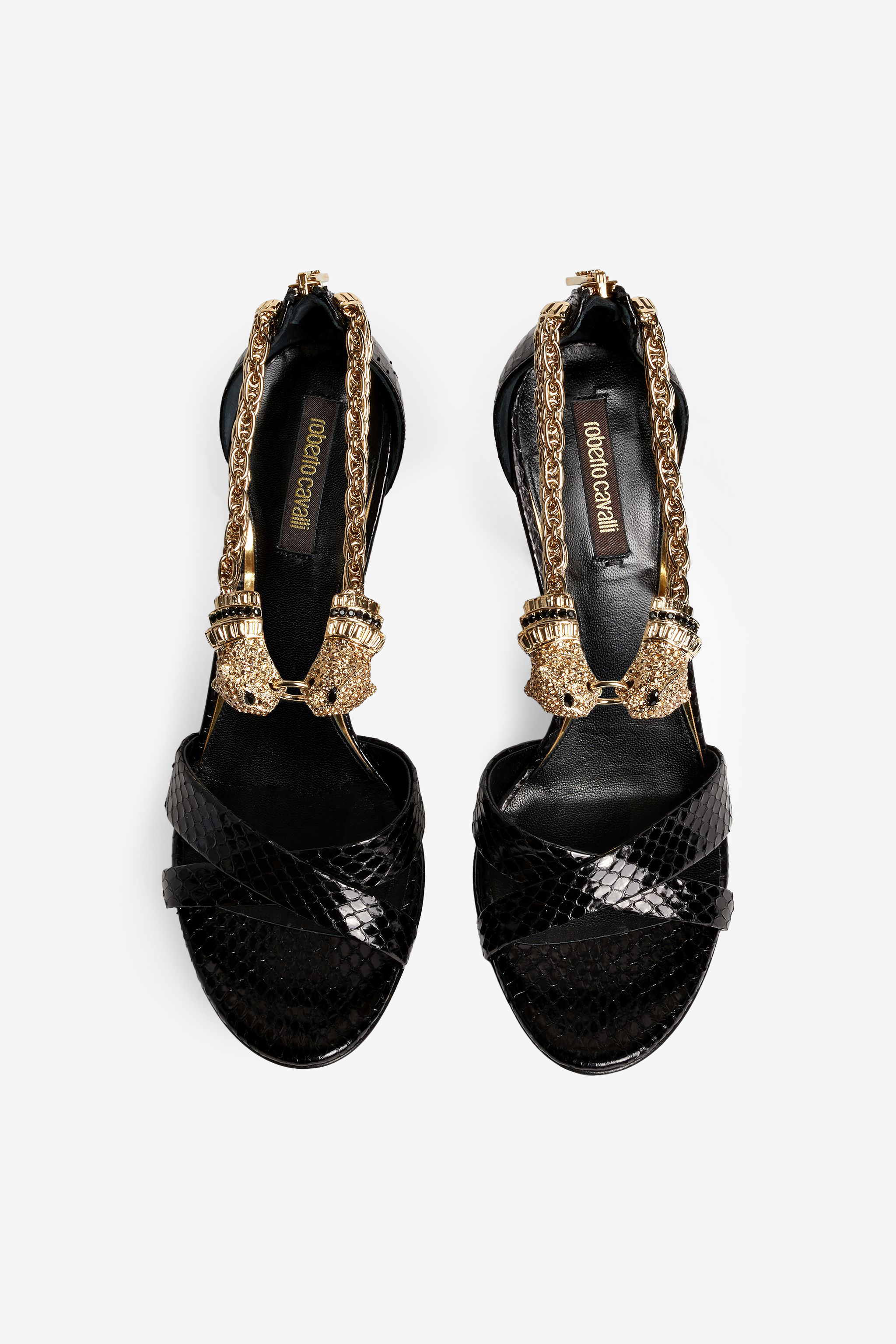 Sandals with jewel panther head in Black for Women | Roberto