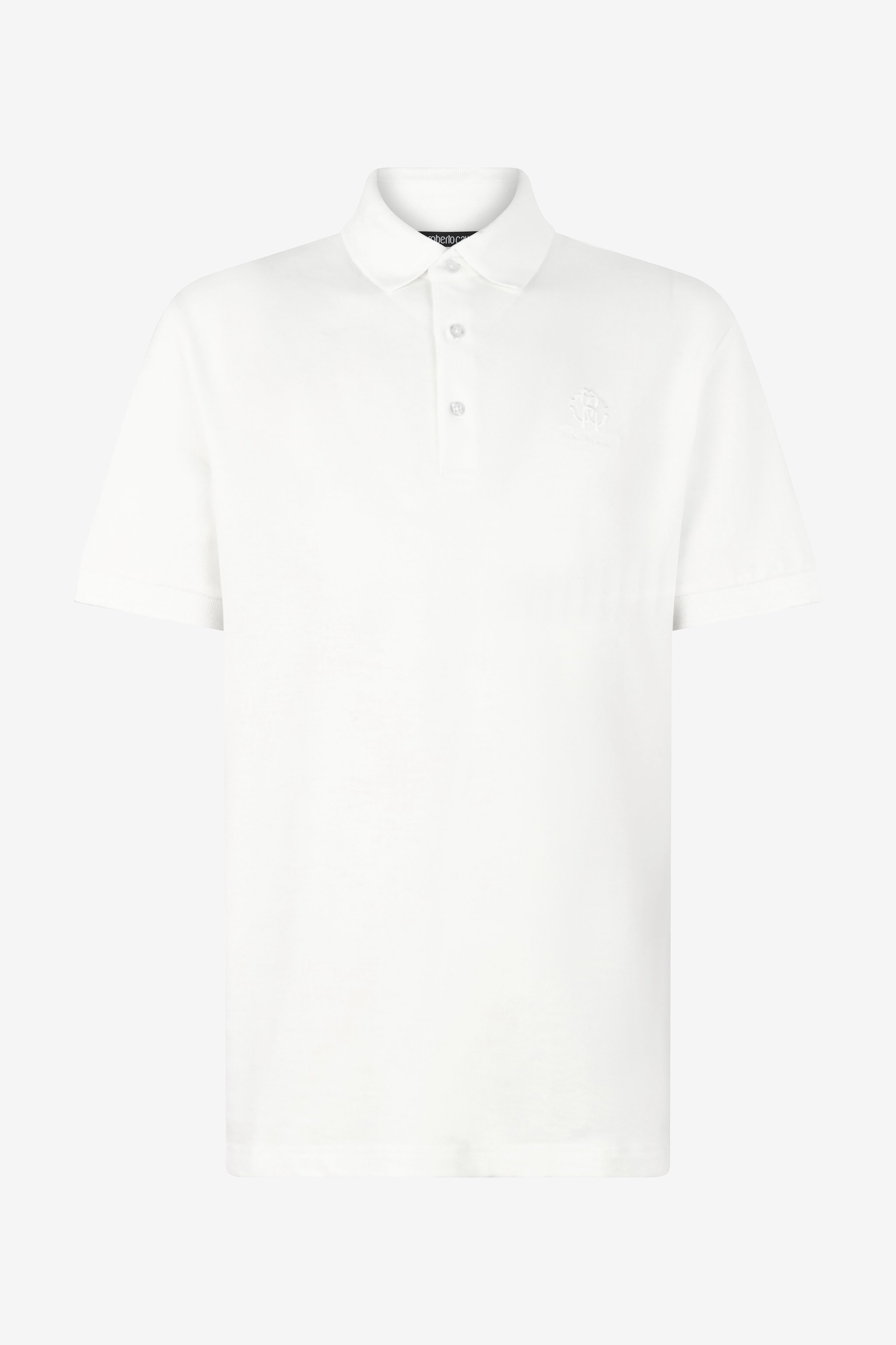 Roberto Cavalli Polo Shirt With Monogram Rc Embroidery And Logo In White
