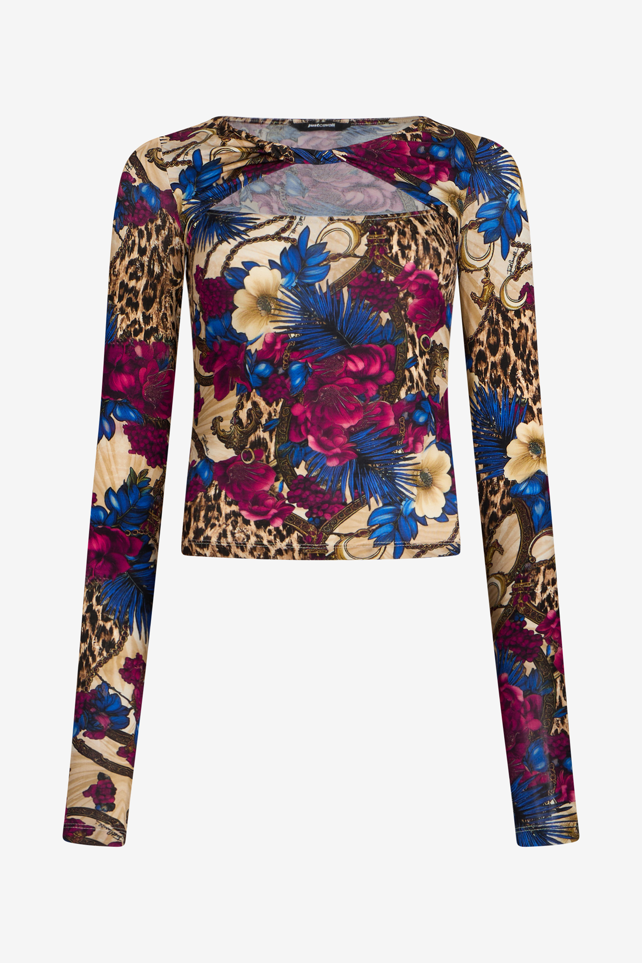 Roberto Cavalli Women's Beige Flower Leopard Print T-Shirt - T-Shirts 700 + 343 Cili