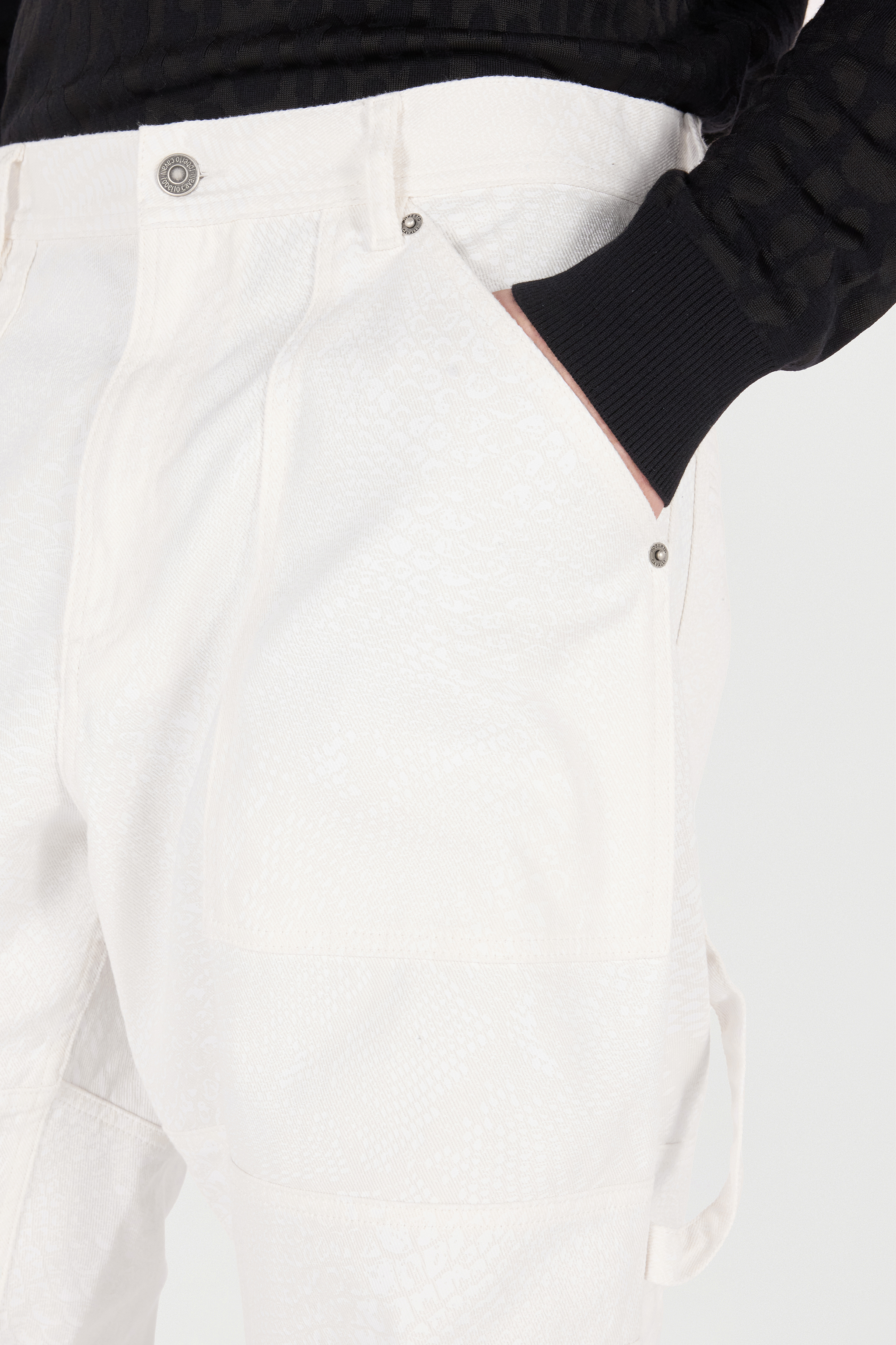 Roberto Cavalli Python-print Pants With Pockets In Ivory