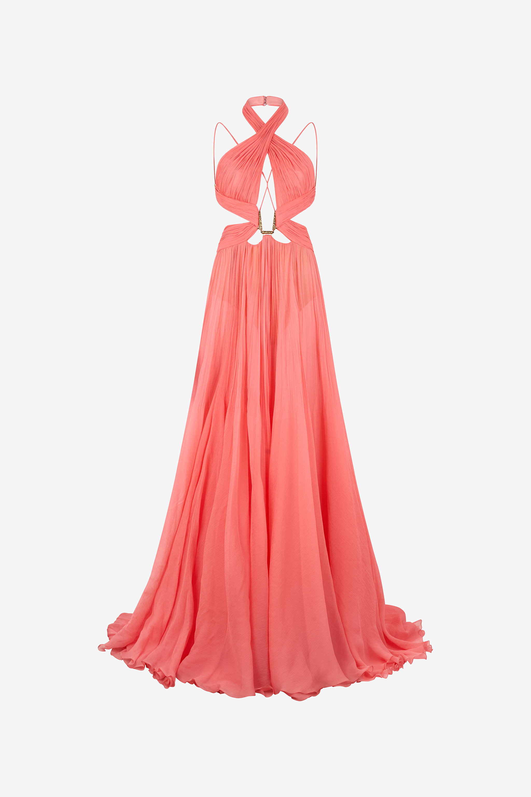 Roberto Cavalli Women's Salmon/Pink Long Silk Dress - Dresses