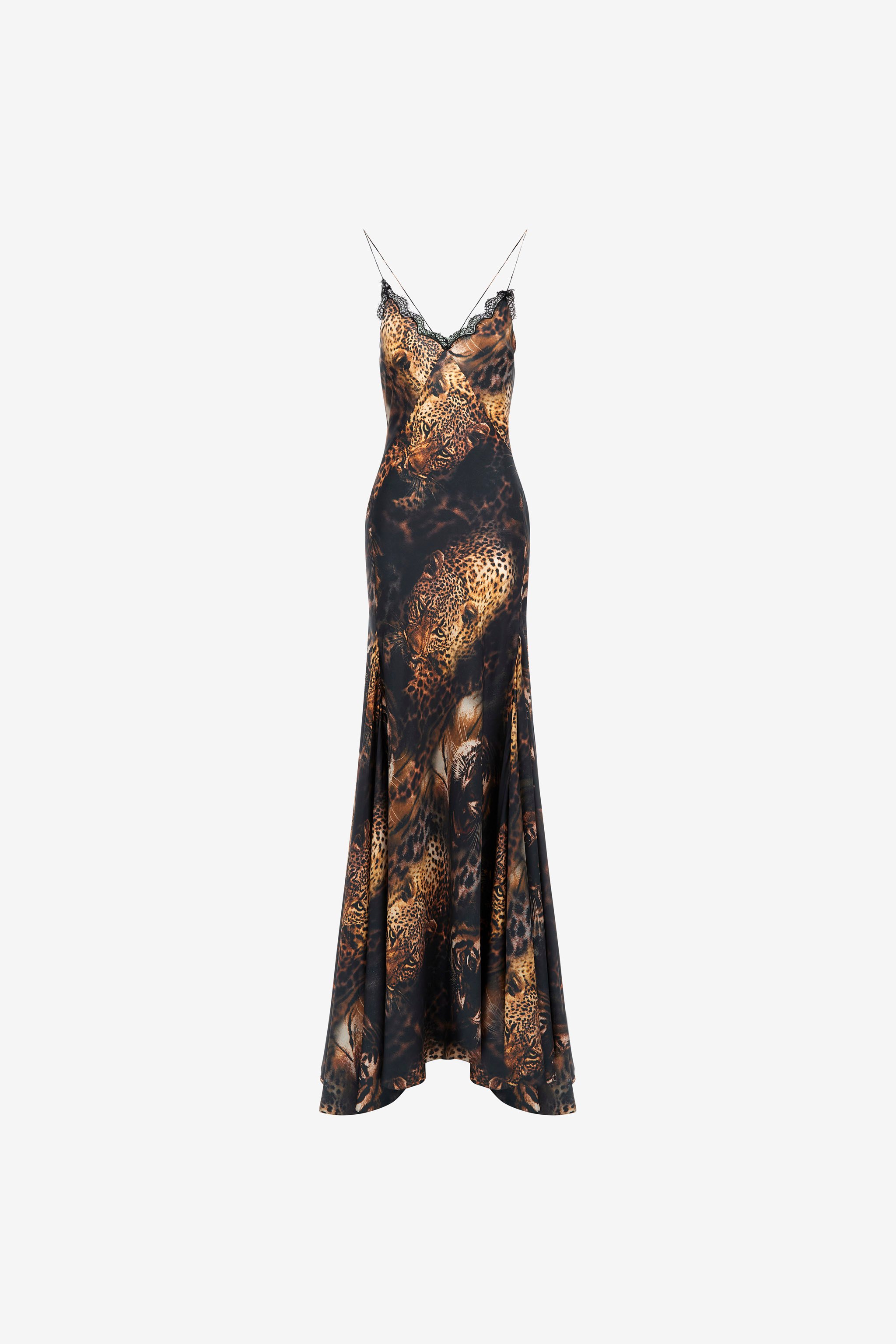 Slip dress with Jaguar print in Dark brown for Women
