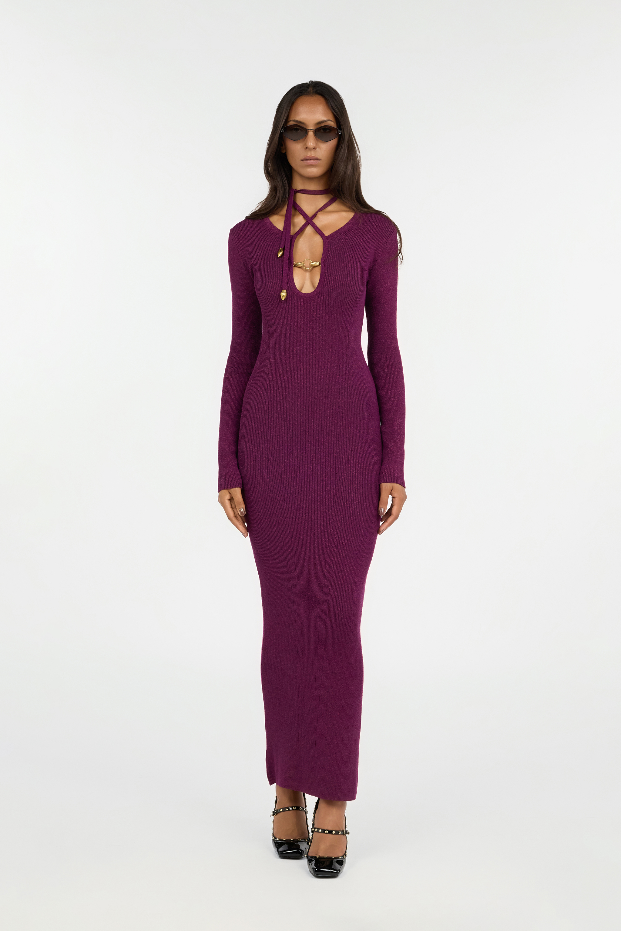 Roberto Cavalli Purple Maxi Dress With Snake Detail In Red