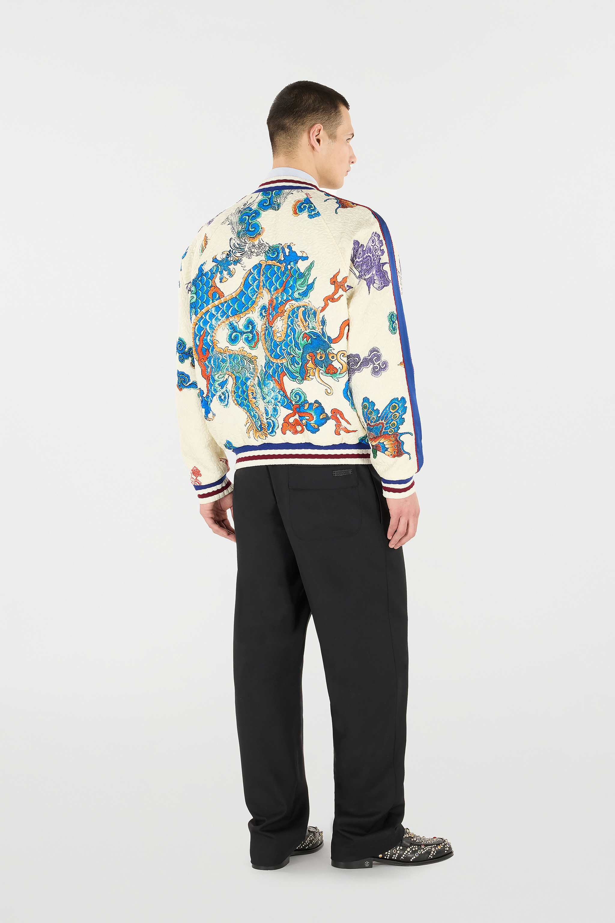 Bomber Jacket With Dragon, Flowers And Butterflies