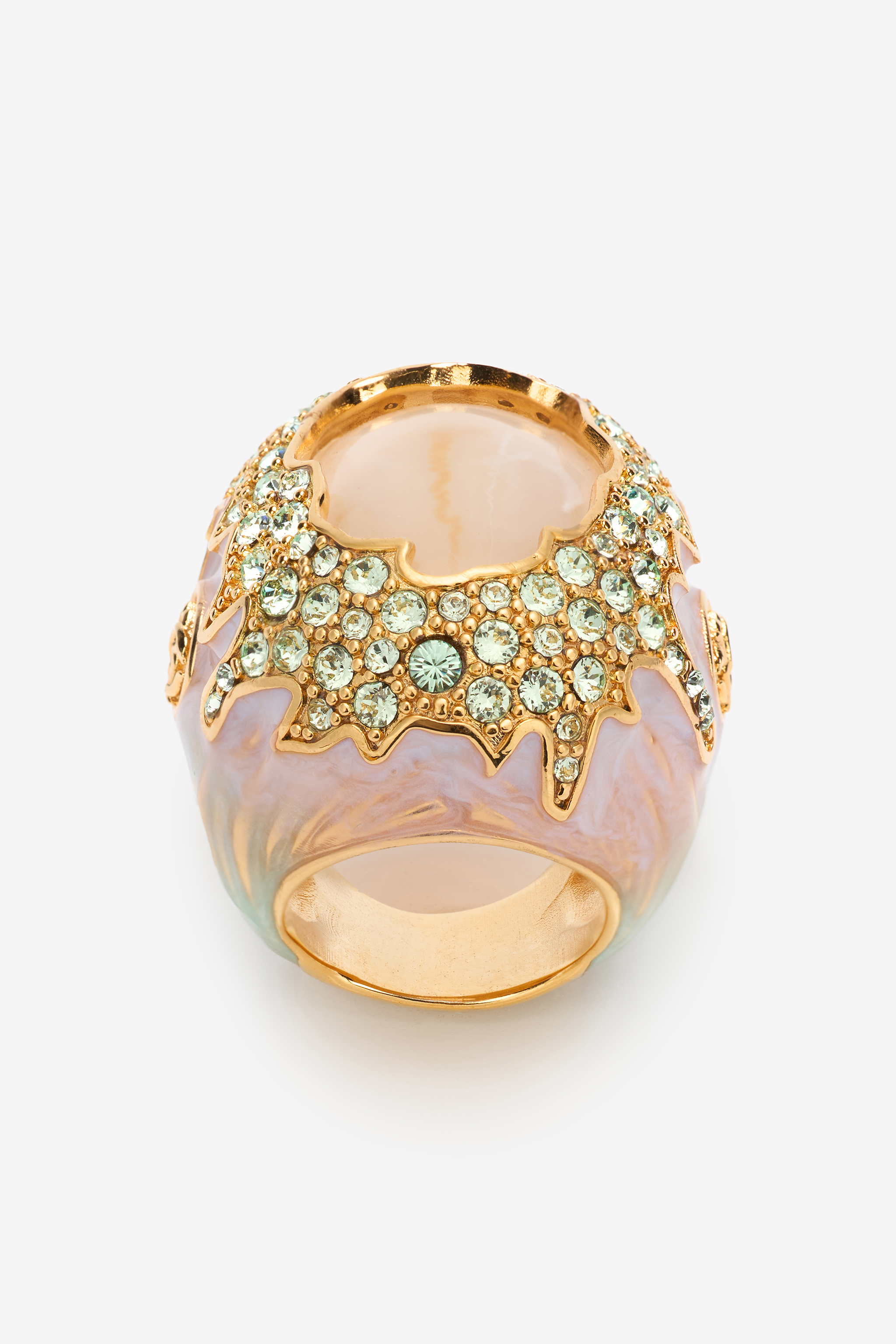 Shop Roberto Cavalli Cocktail Ring With Gem And Crystals In Gold