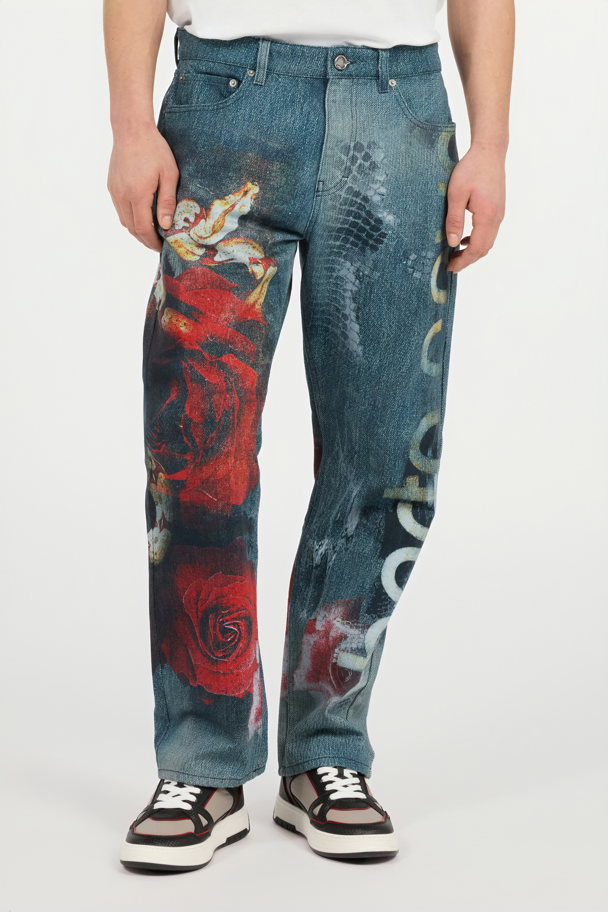 Jeans with Rose and Snake Print