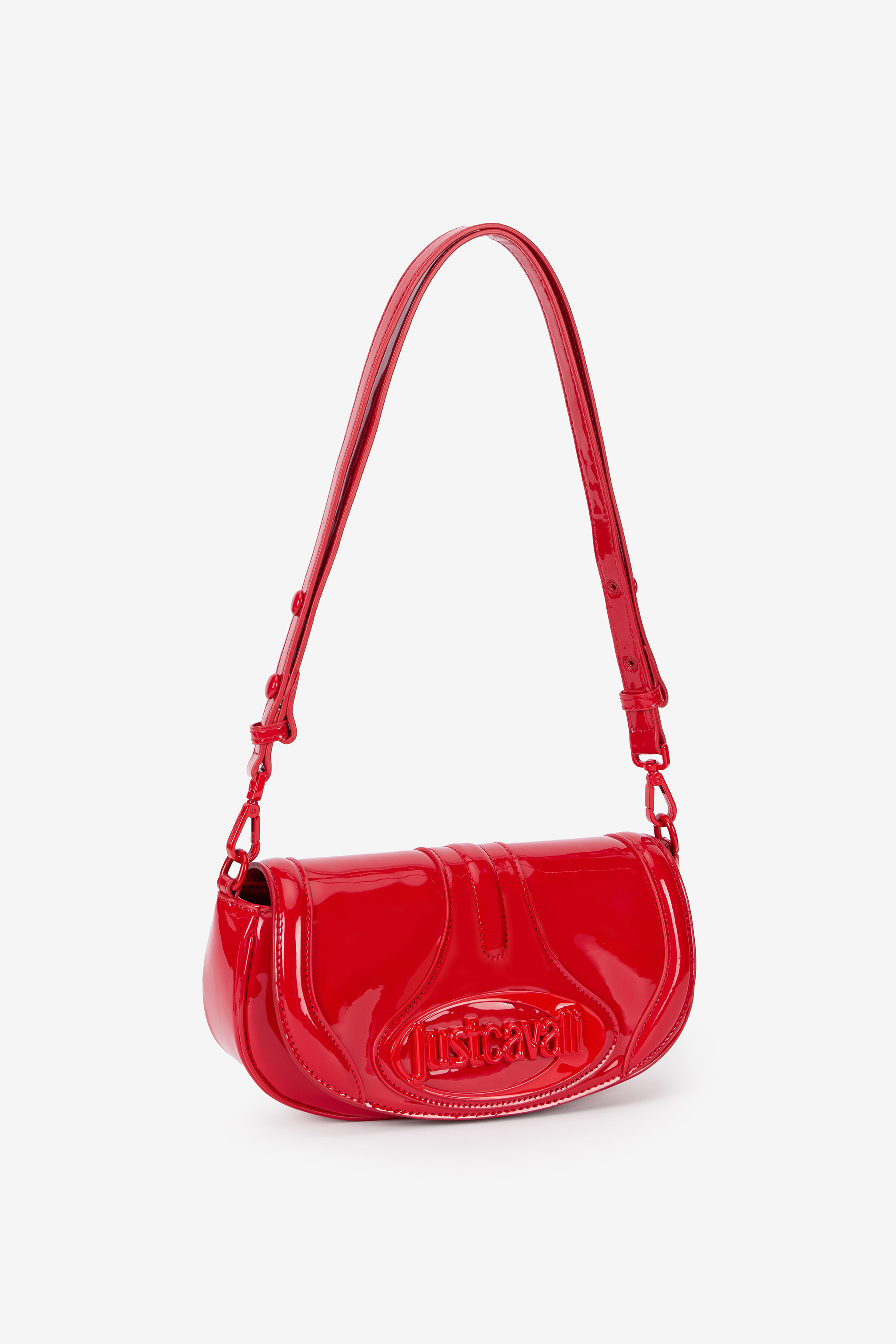 Red Glossy Shoulder Bag With Logo