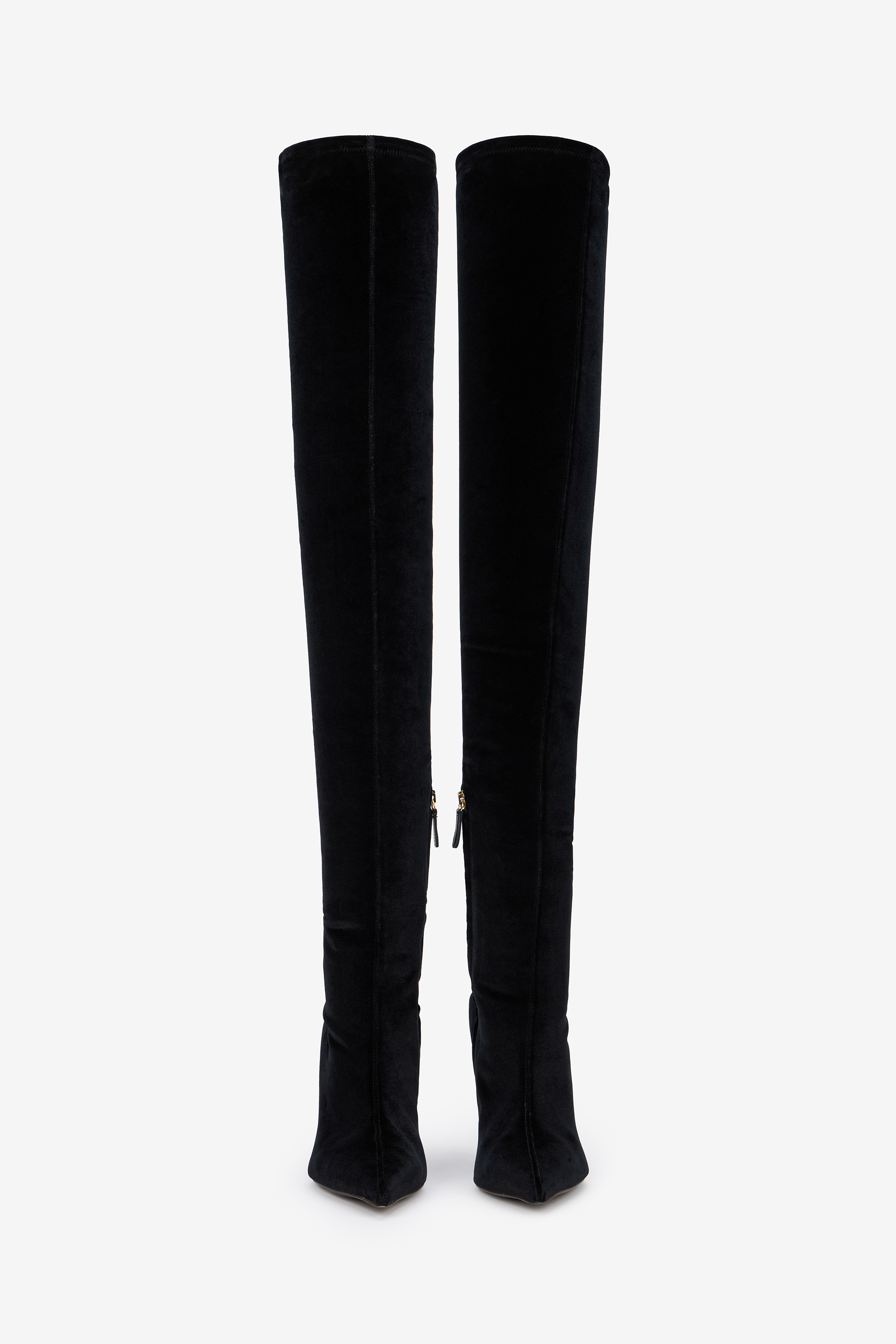 Roberto Cavalli Satin Pointed-toe Thigh-high Boots In Black