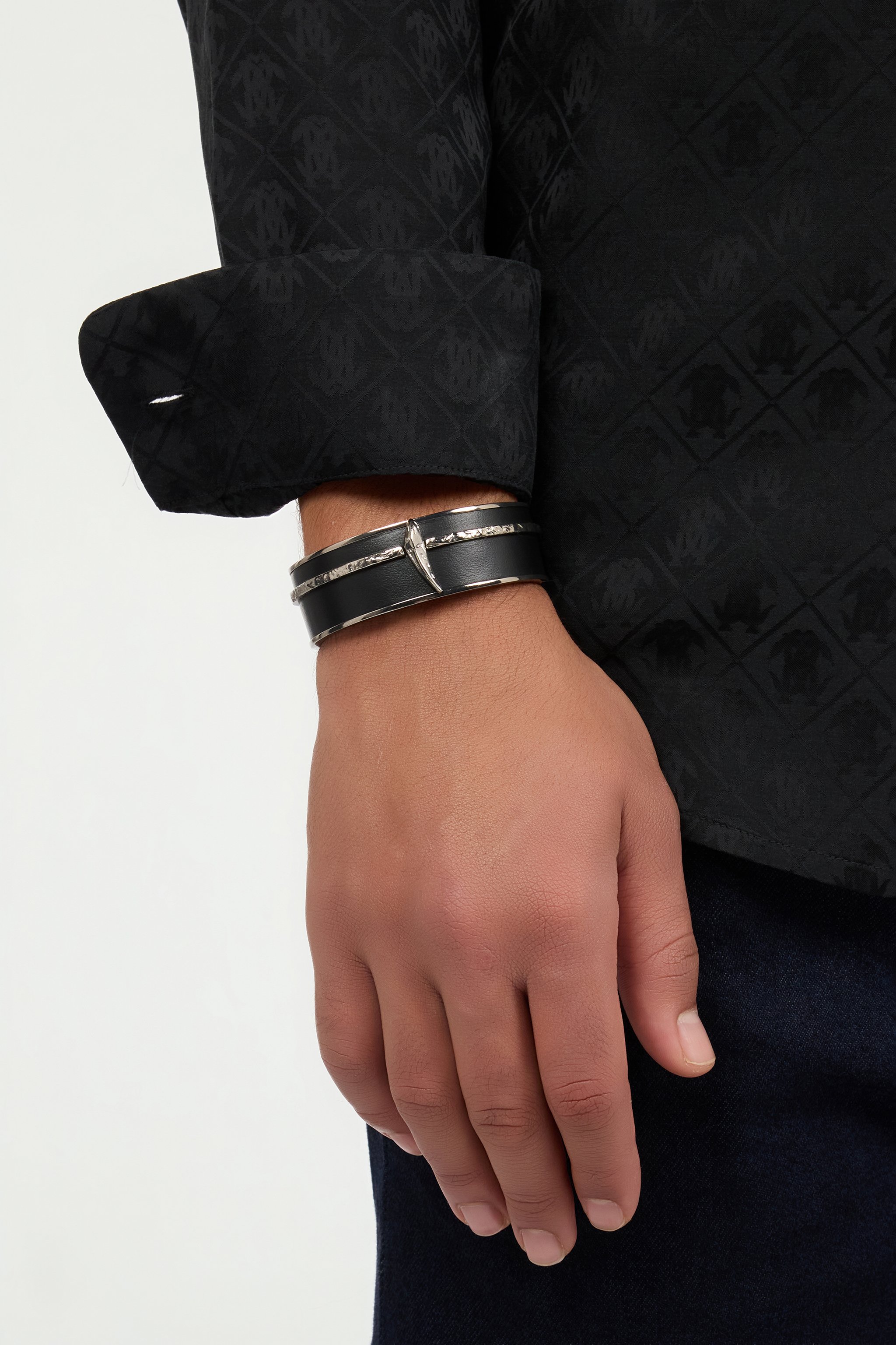 Black and Palladium Rigid Bracelet with Fang