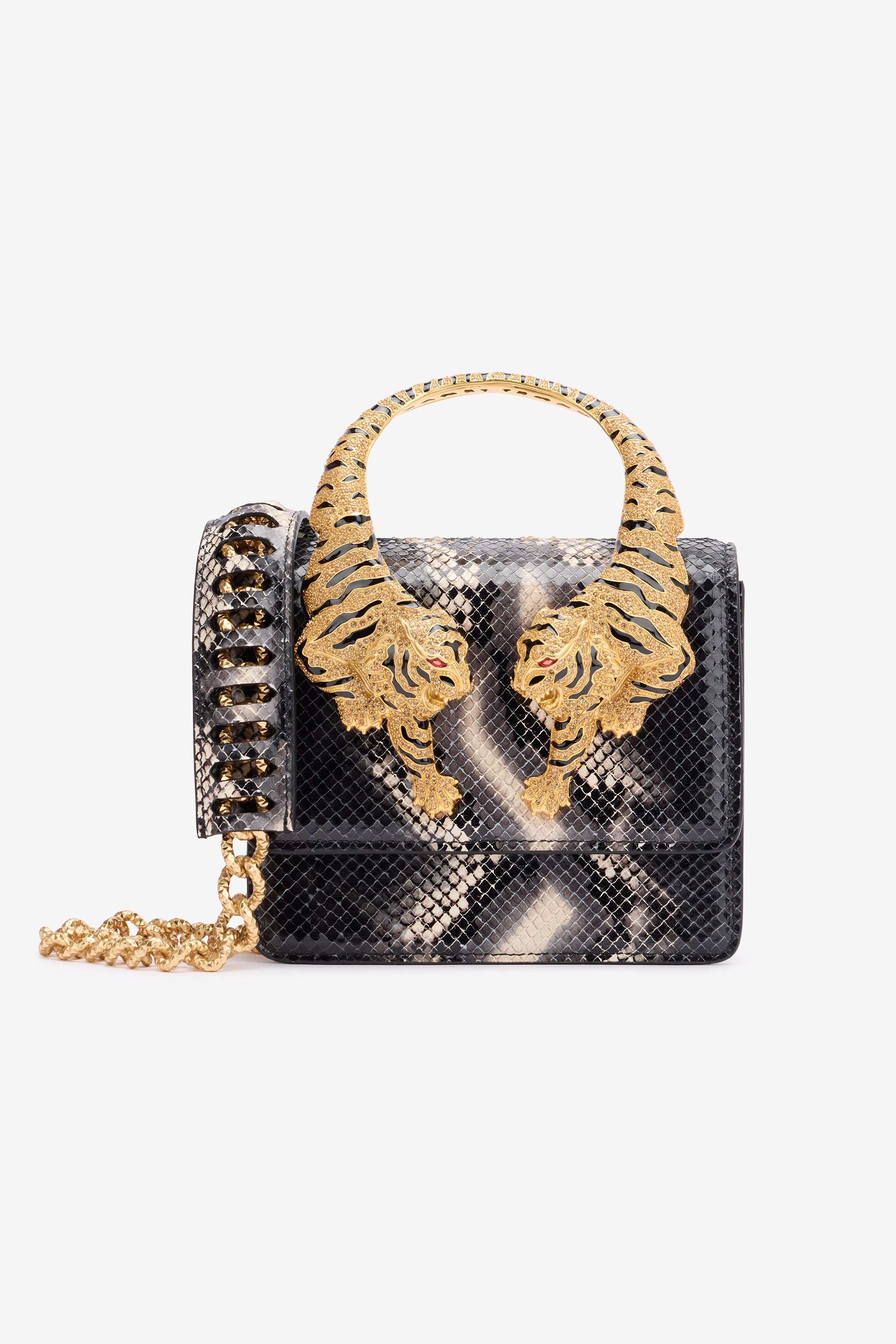 Roberto Cavalli Python-print Roar Bag In Black/white