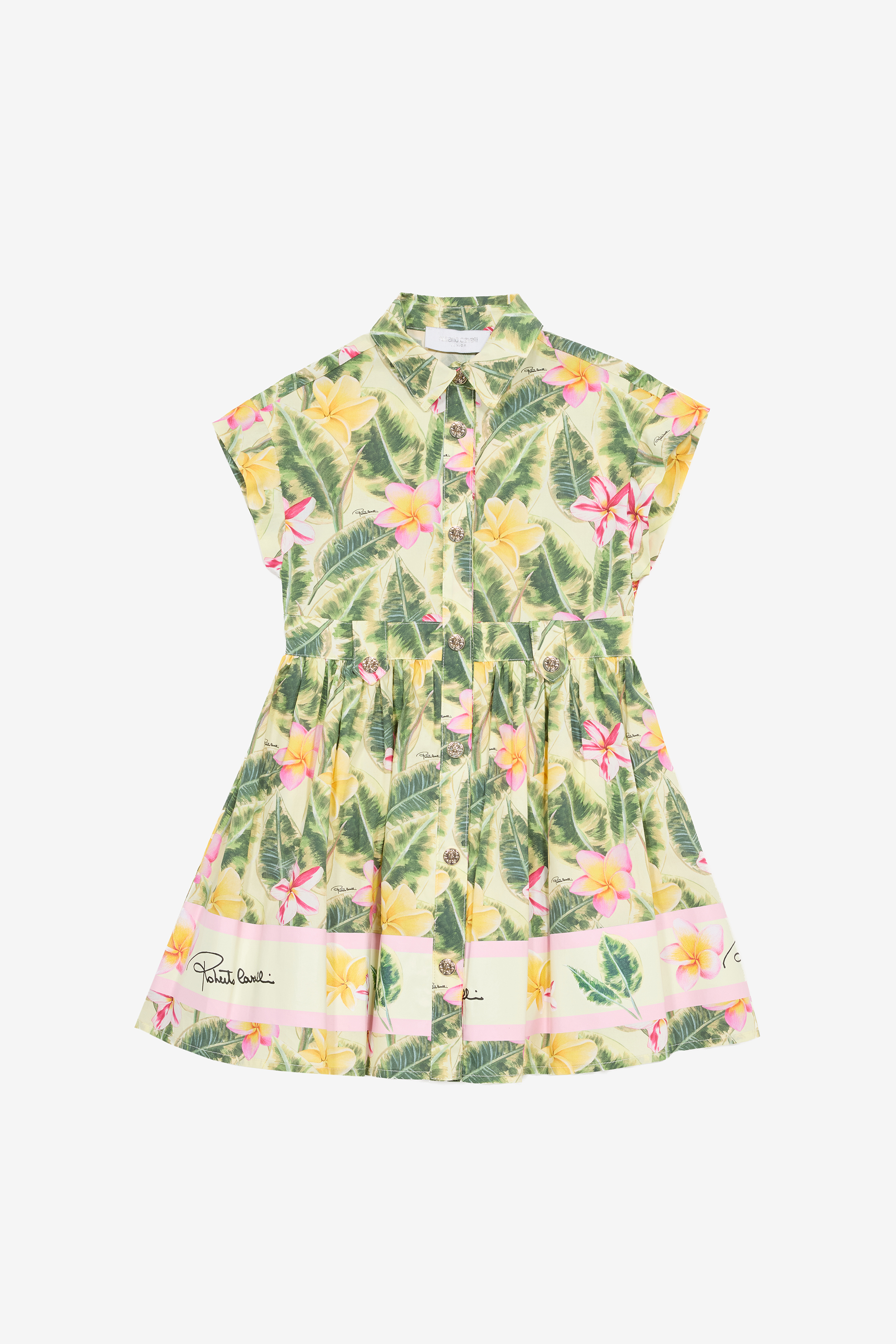 Roberto Cavalli Girls Light/Green Dress With Leaf And Flower Print - S (4-16Y)