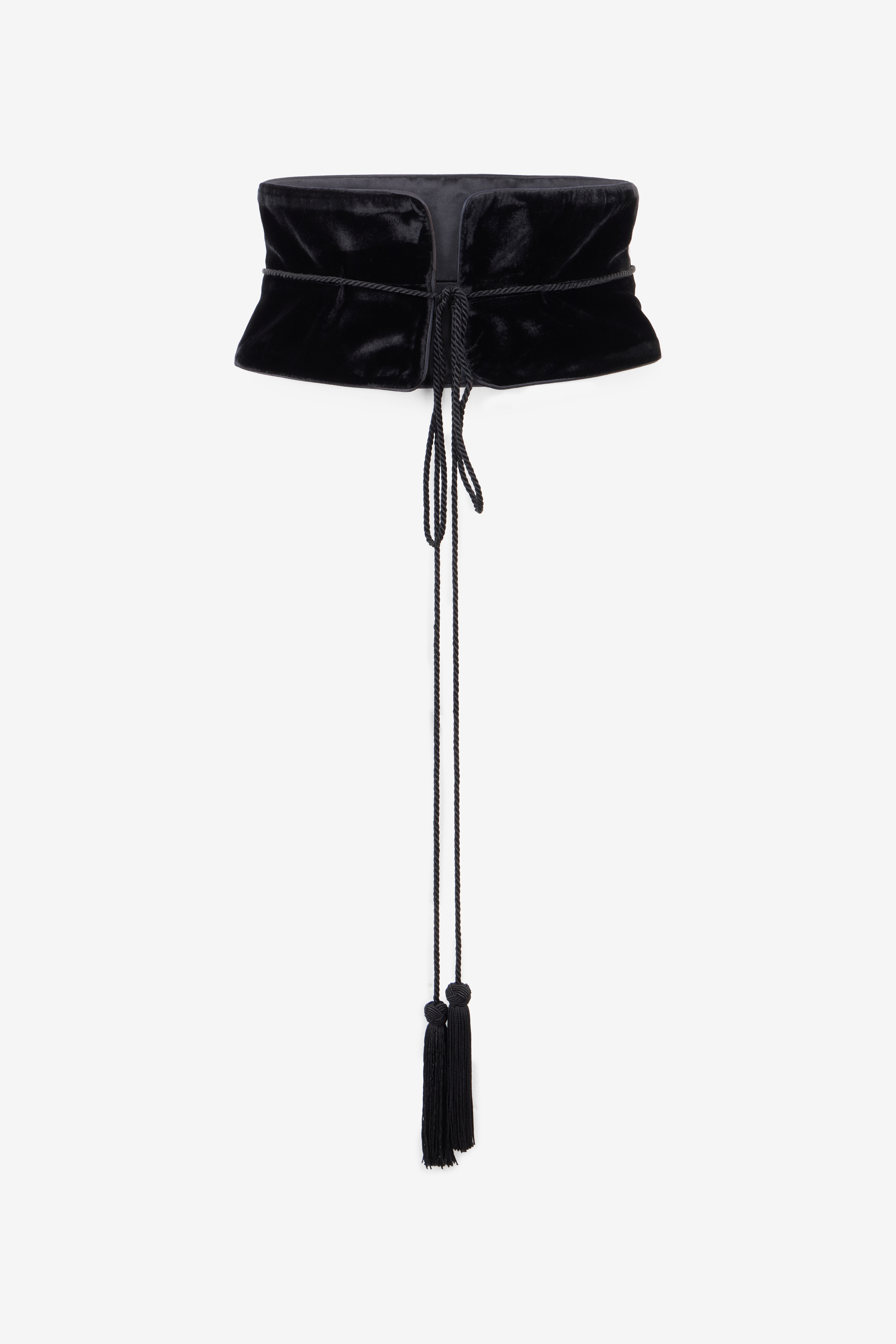 Black Velvet Corset Belt With Tassels