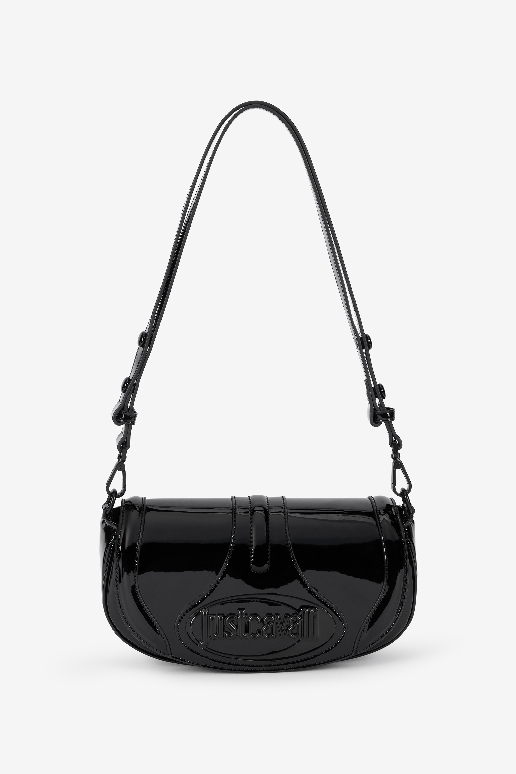 Roberto Cavalli Black Glossy Shoulder Bag With Logo