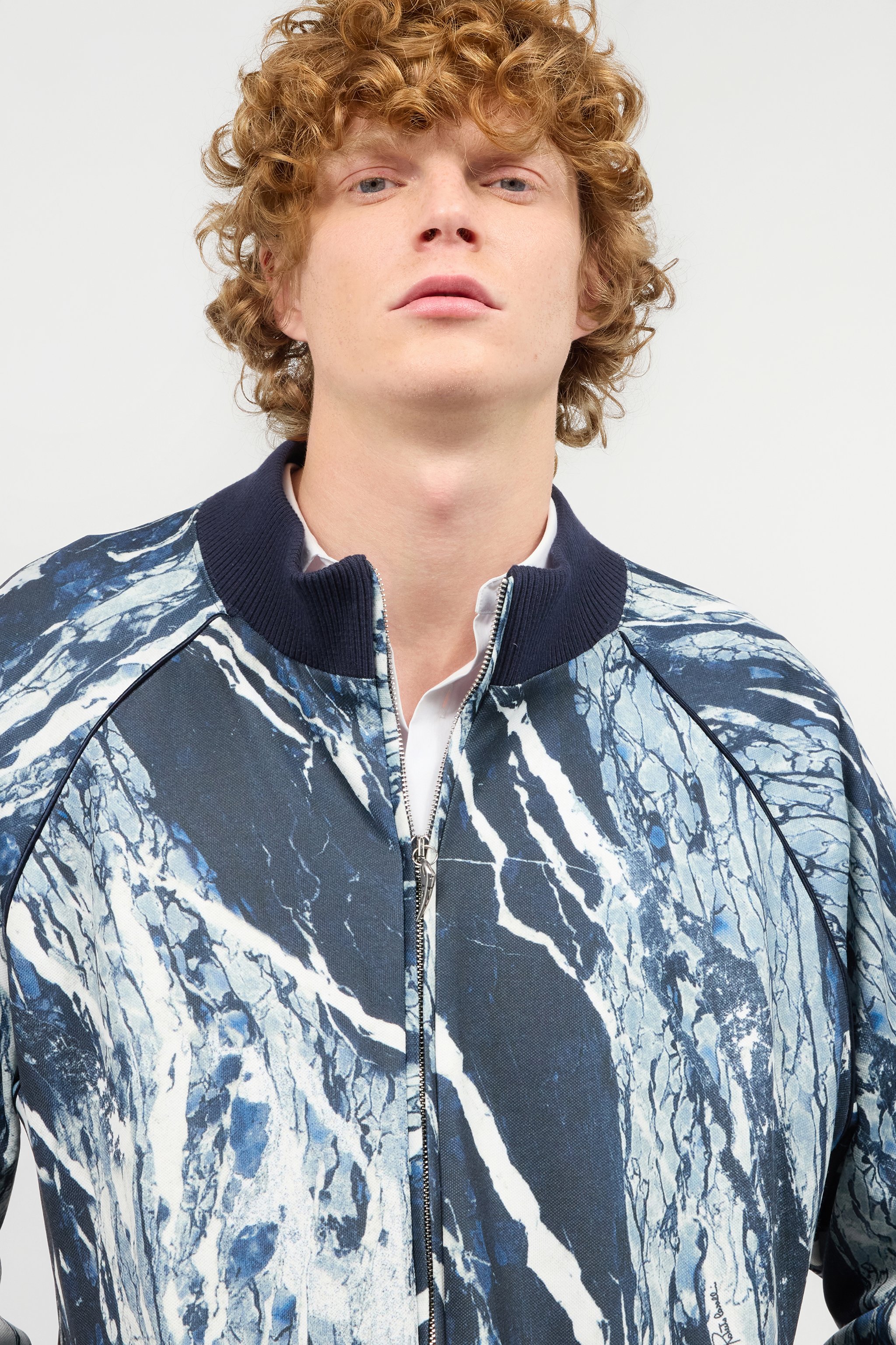 Roberto Cavalli Zip Sweatshirt With Rubane Print In Blue