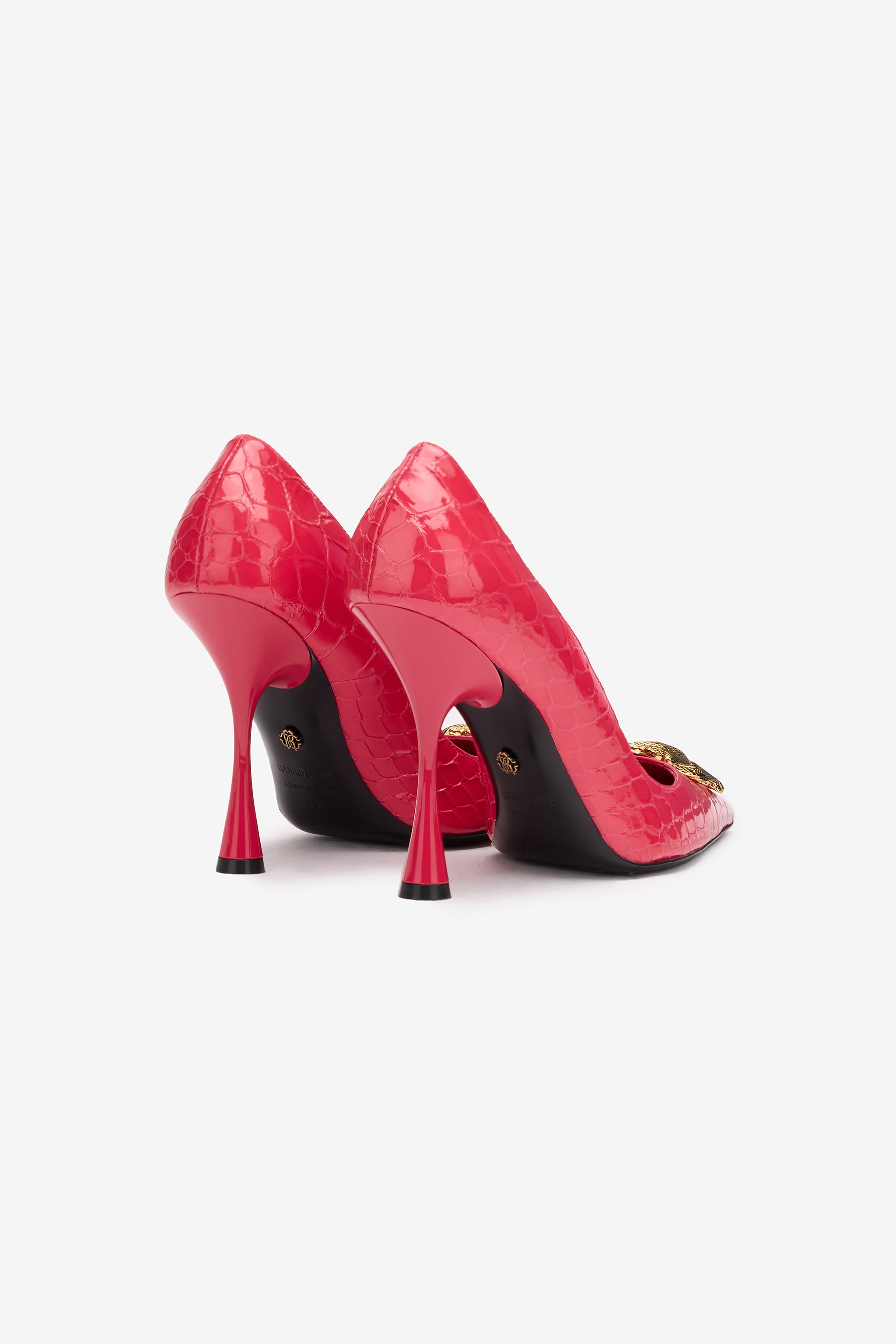 Roberto Cavalli Crocodile-effect Pumps With Mirror Snake Monogram In Fuchsia