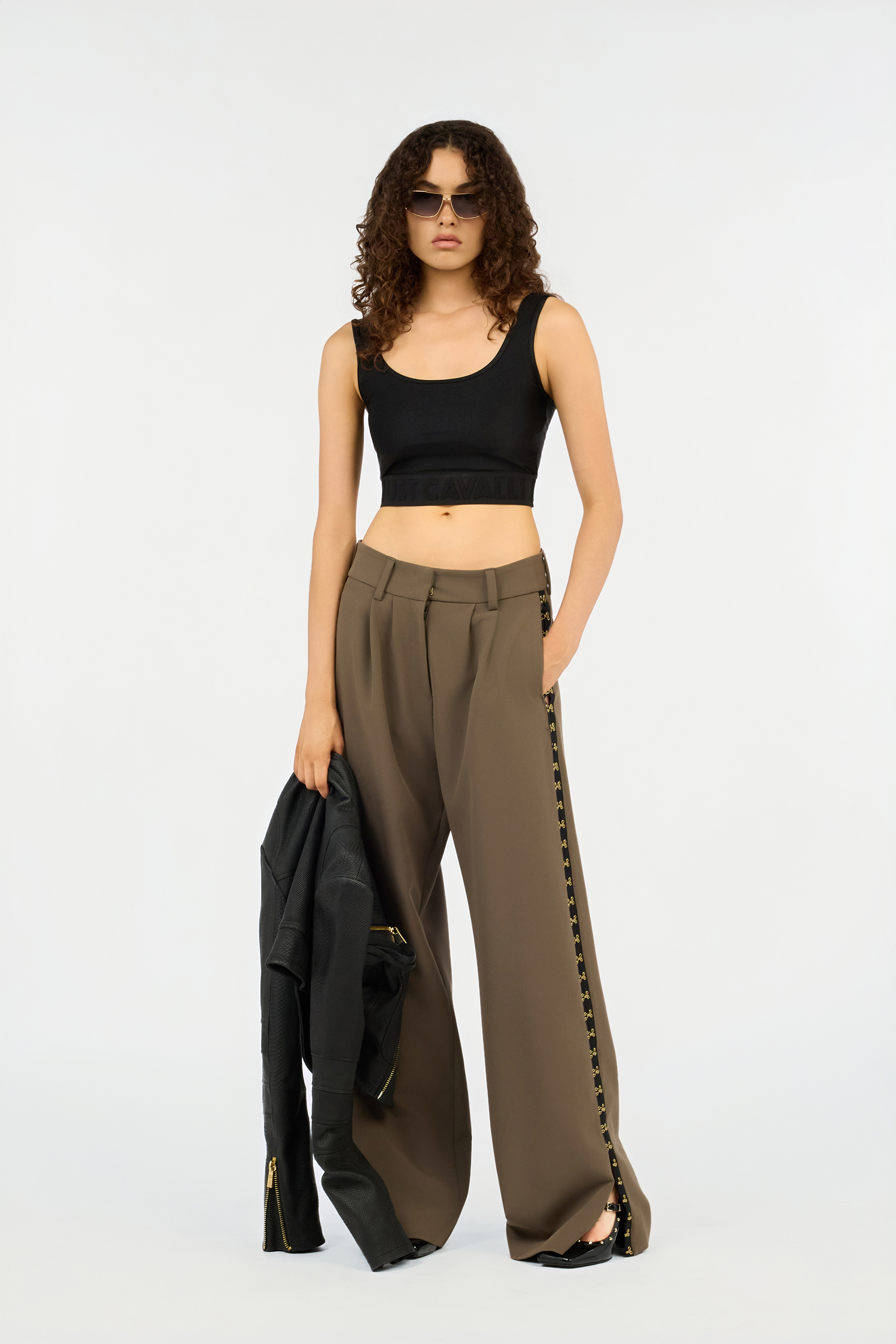 Roberto Cavalli Black Crop Top With Logo Band In Black