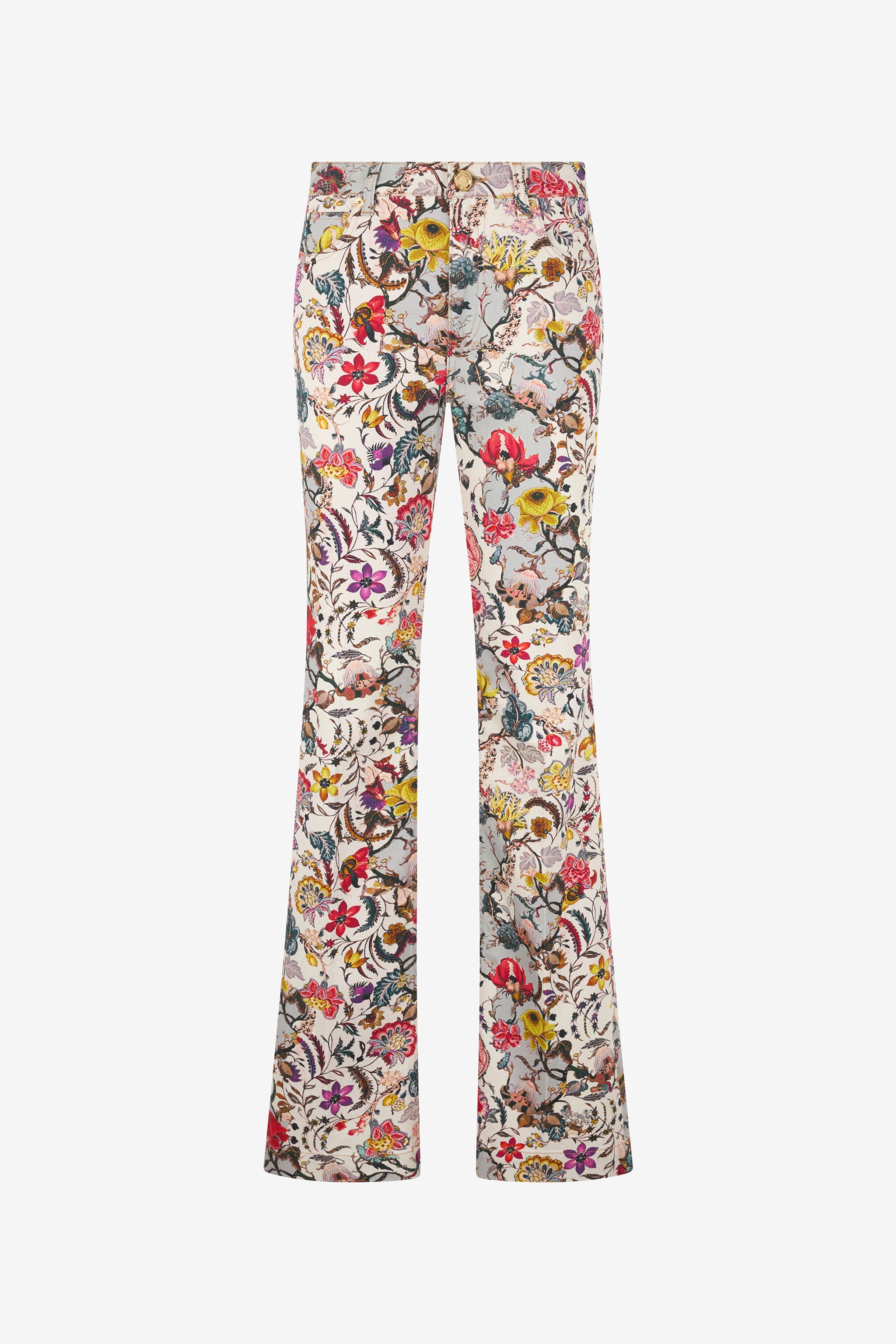 Roberto Cavalli Flared Pants with Florentine Flowers Print