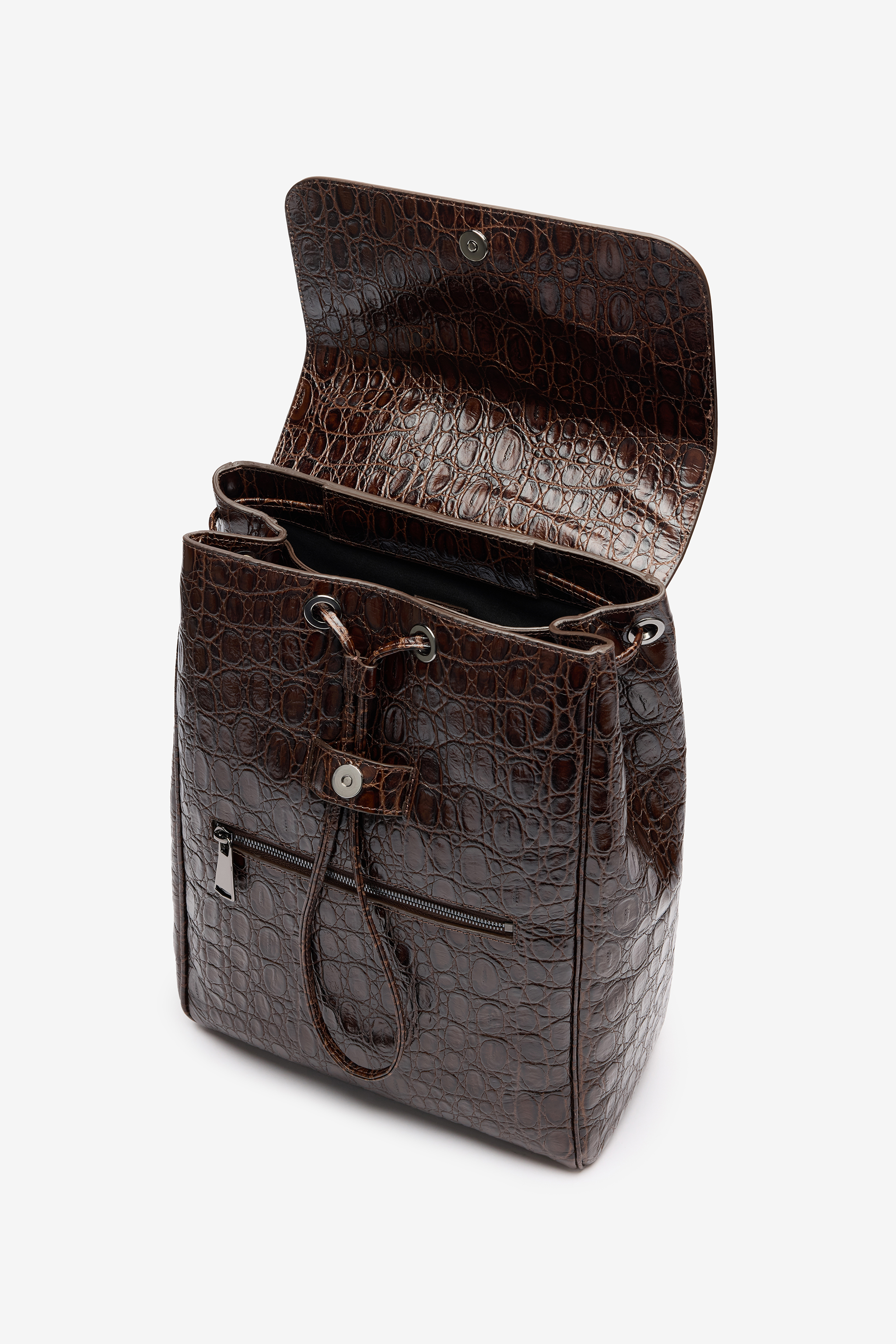 Roberto Cavalli Crocodile Scale-effect Backpack In Brown