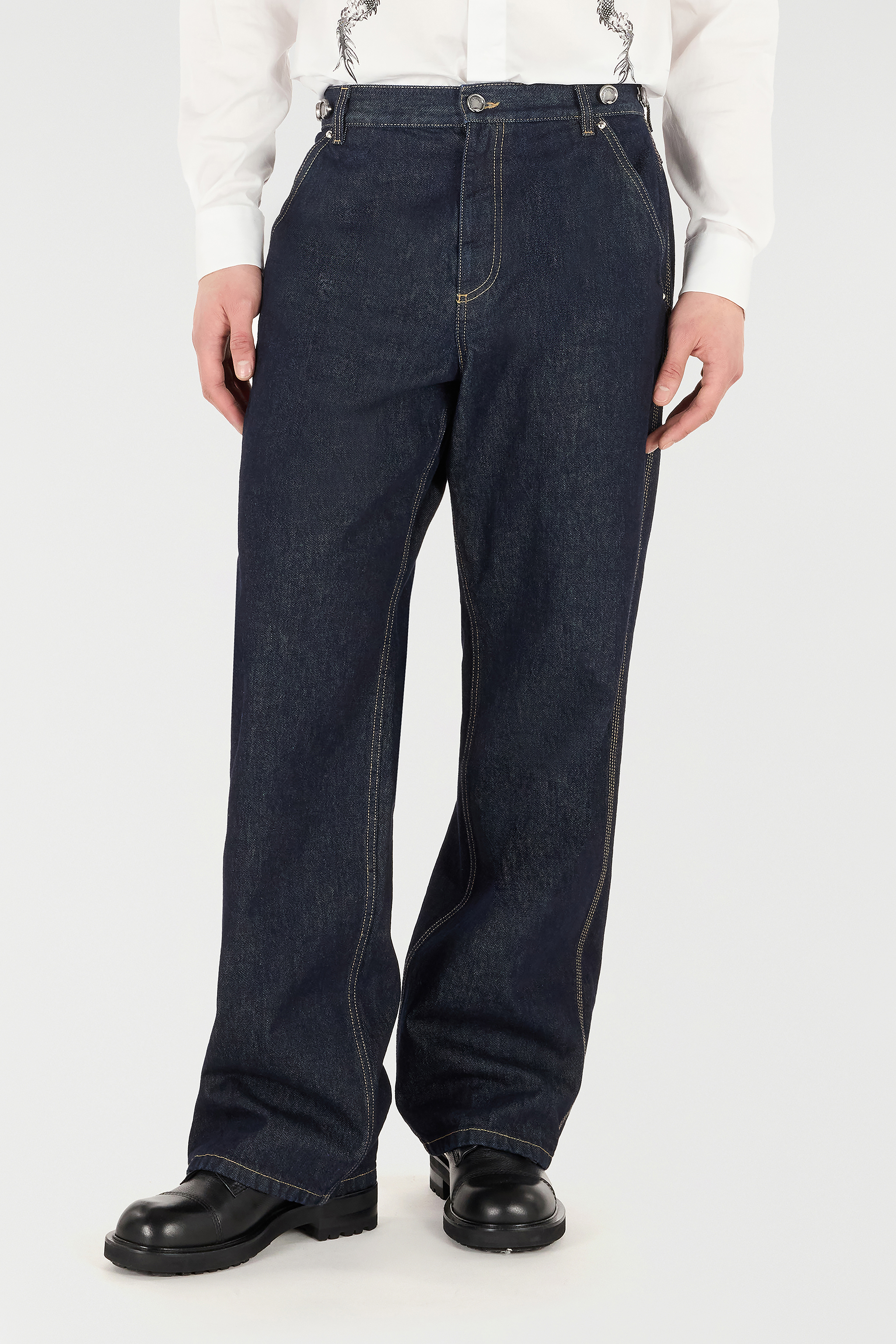 Roberto Cavalli Wide-leg Jeans With Rc Monogram In Blue