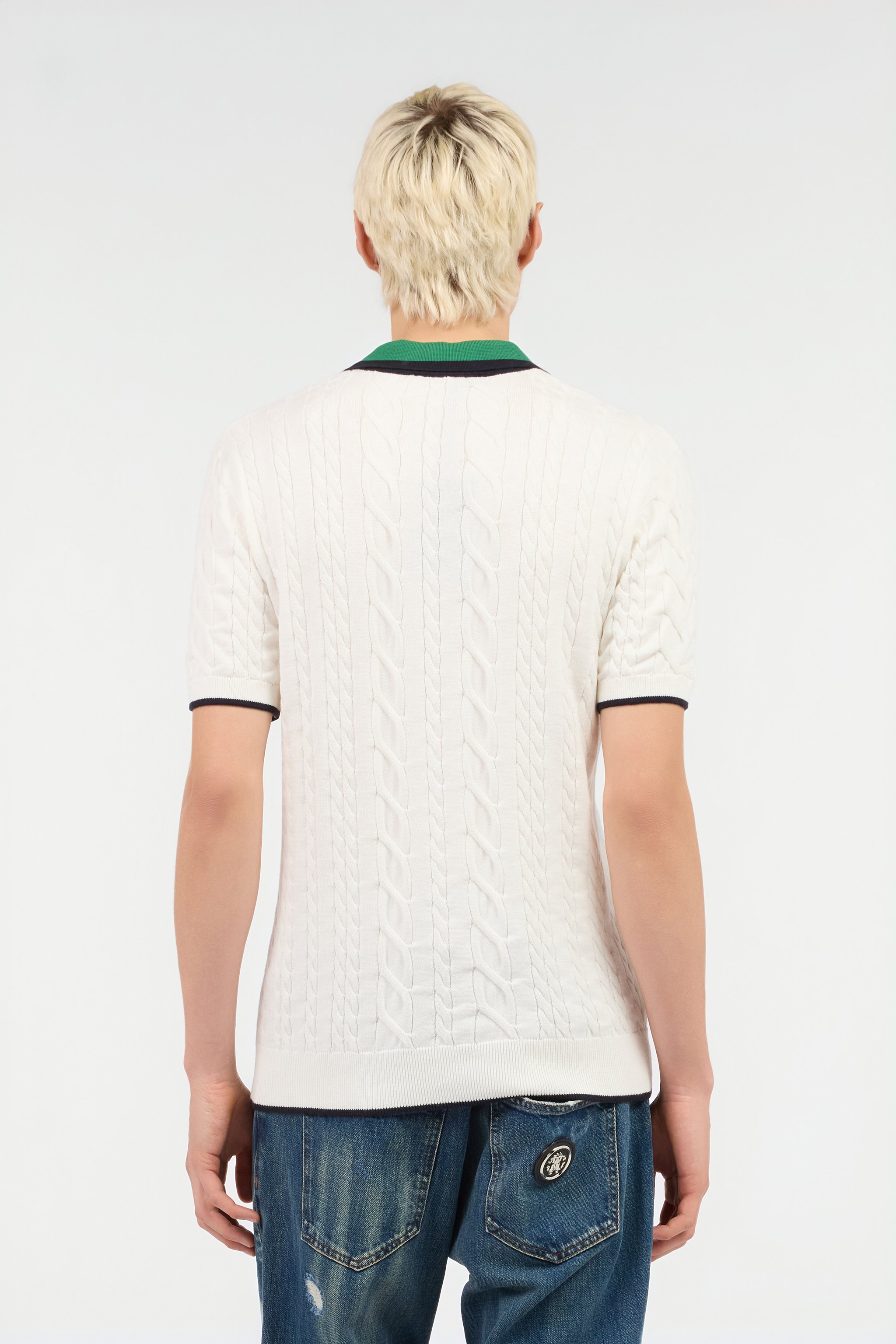 White Cable Knit Polo Shirt
