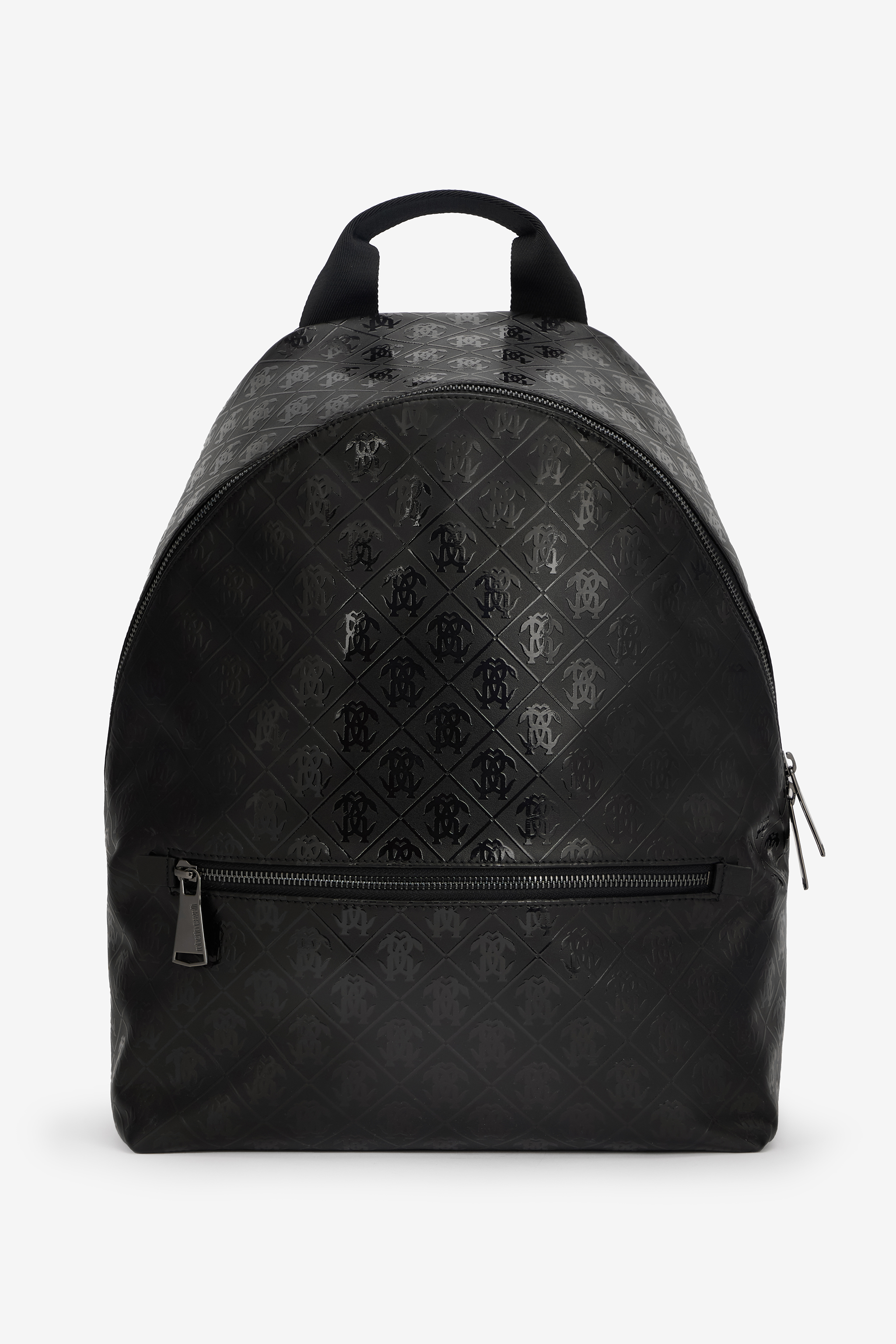 Roberto Cavalli Men's Black Backpack With All-Over Mirror Snake Monogram - Bags