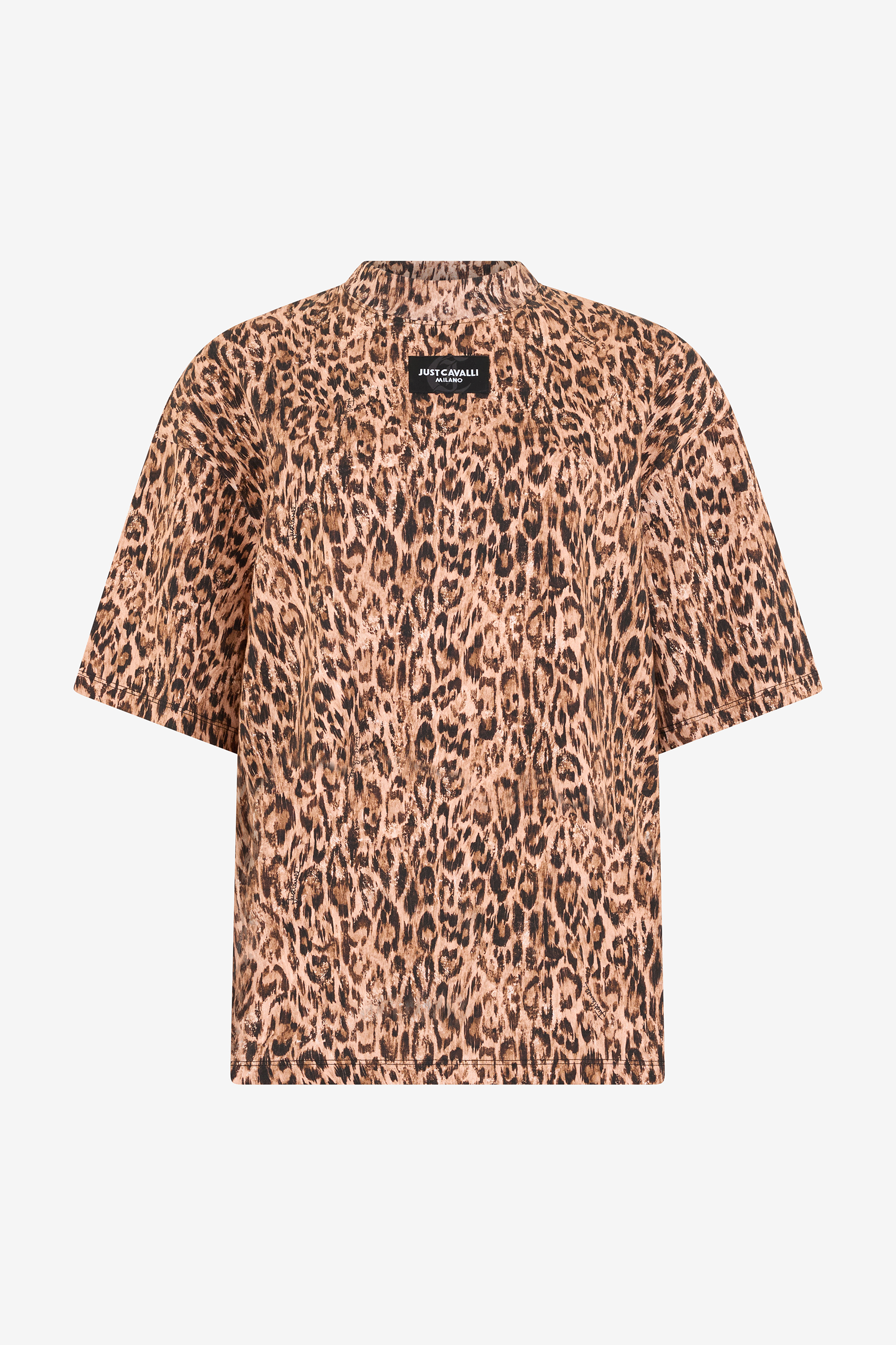Roberto Cavalli Women's Beige Leopard Skin Print T-Shirt With Logo - T-Shirts