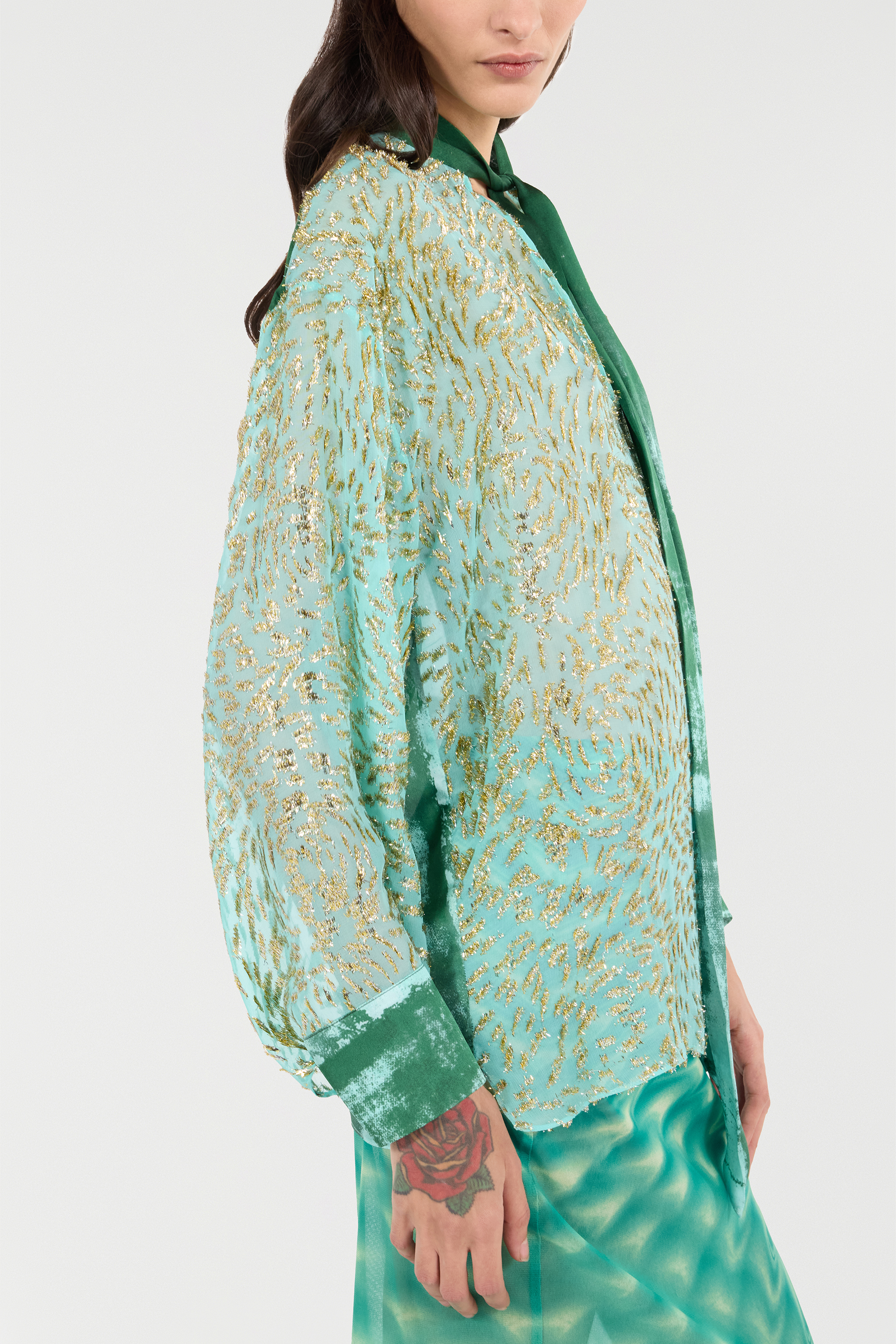 Shop Roberto Cavalli Silk Blend Blouse With Shimmering Pattern