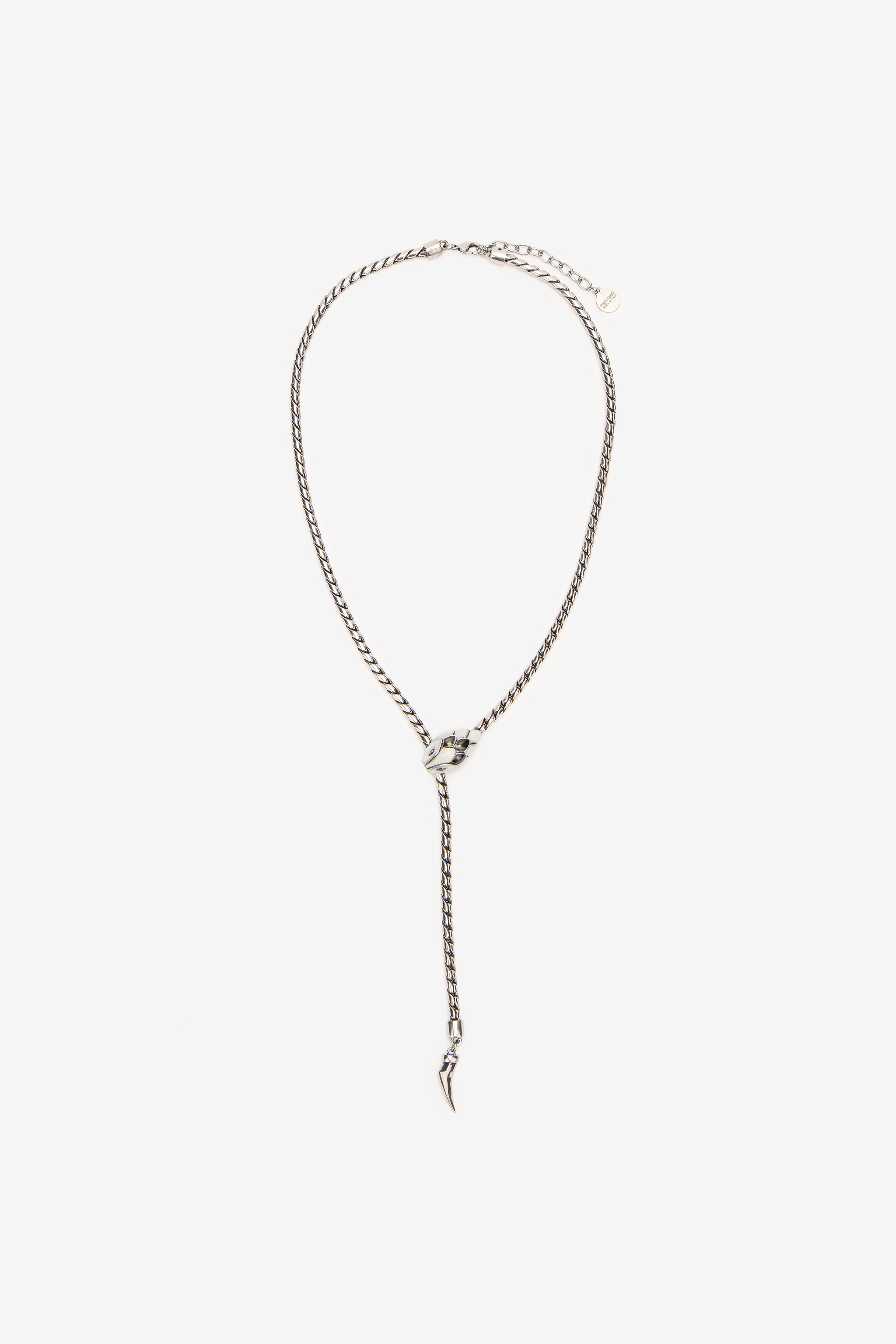 Roberto Cavalli Snake And Fang Necklace In Nero/beige/palladio