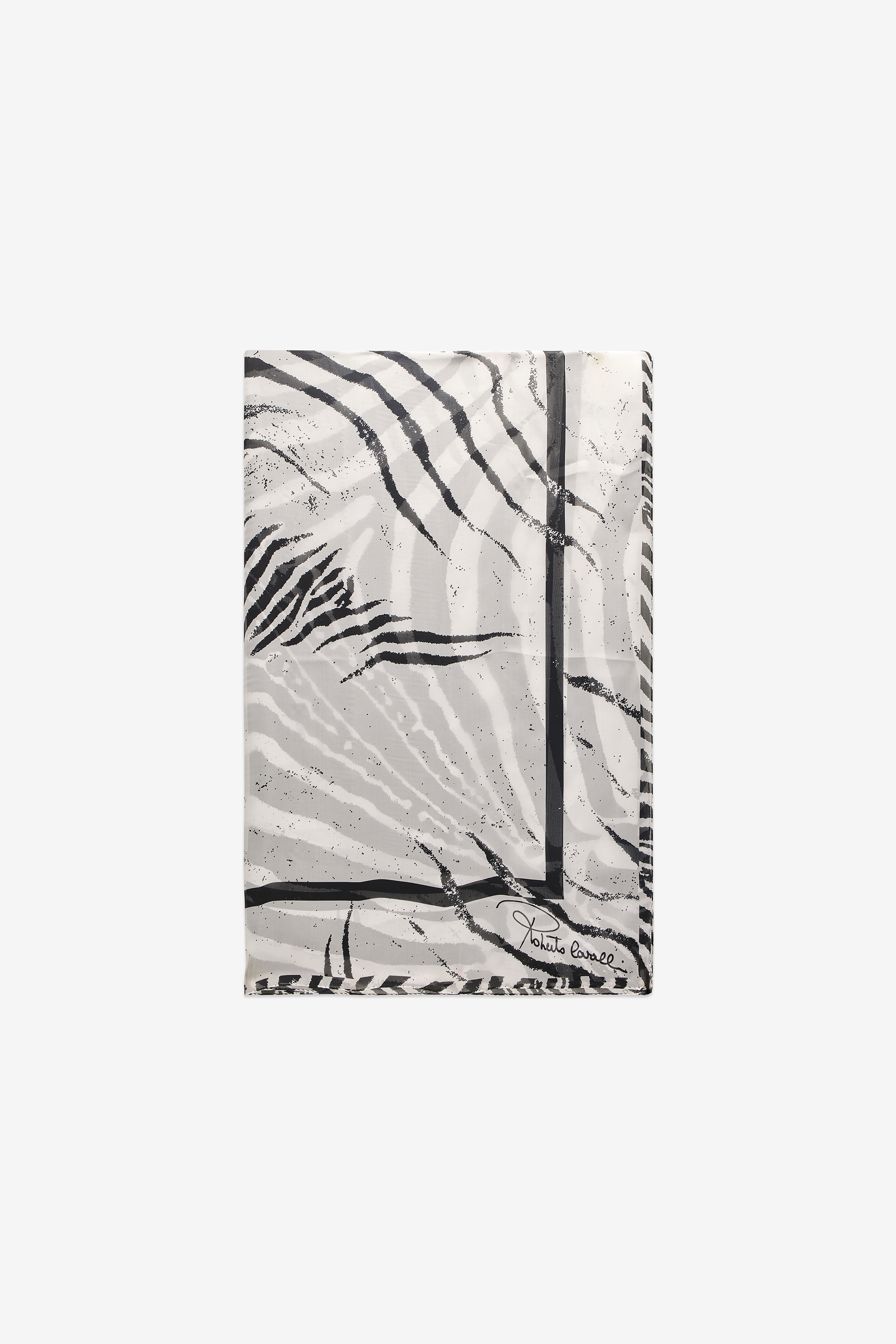 Roberto Cavalli Silk Scarf With White Tigresse Print In Black-white