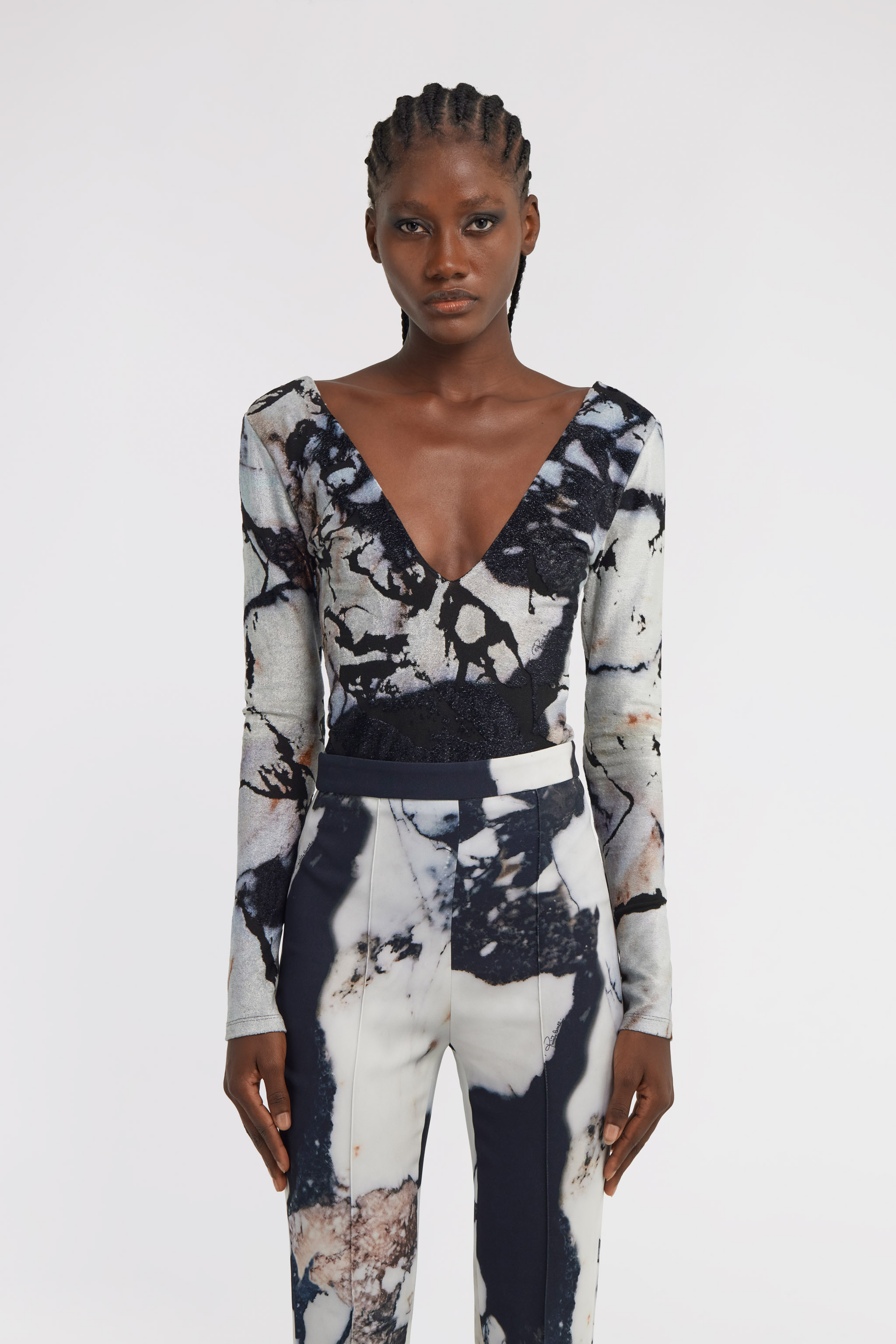 Roberto Cavalli Marble Print Body In Black/white