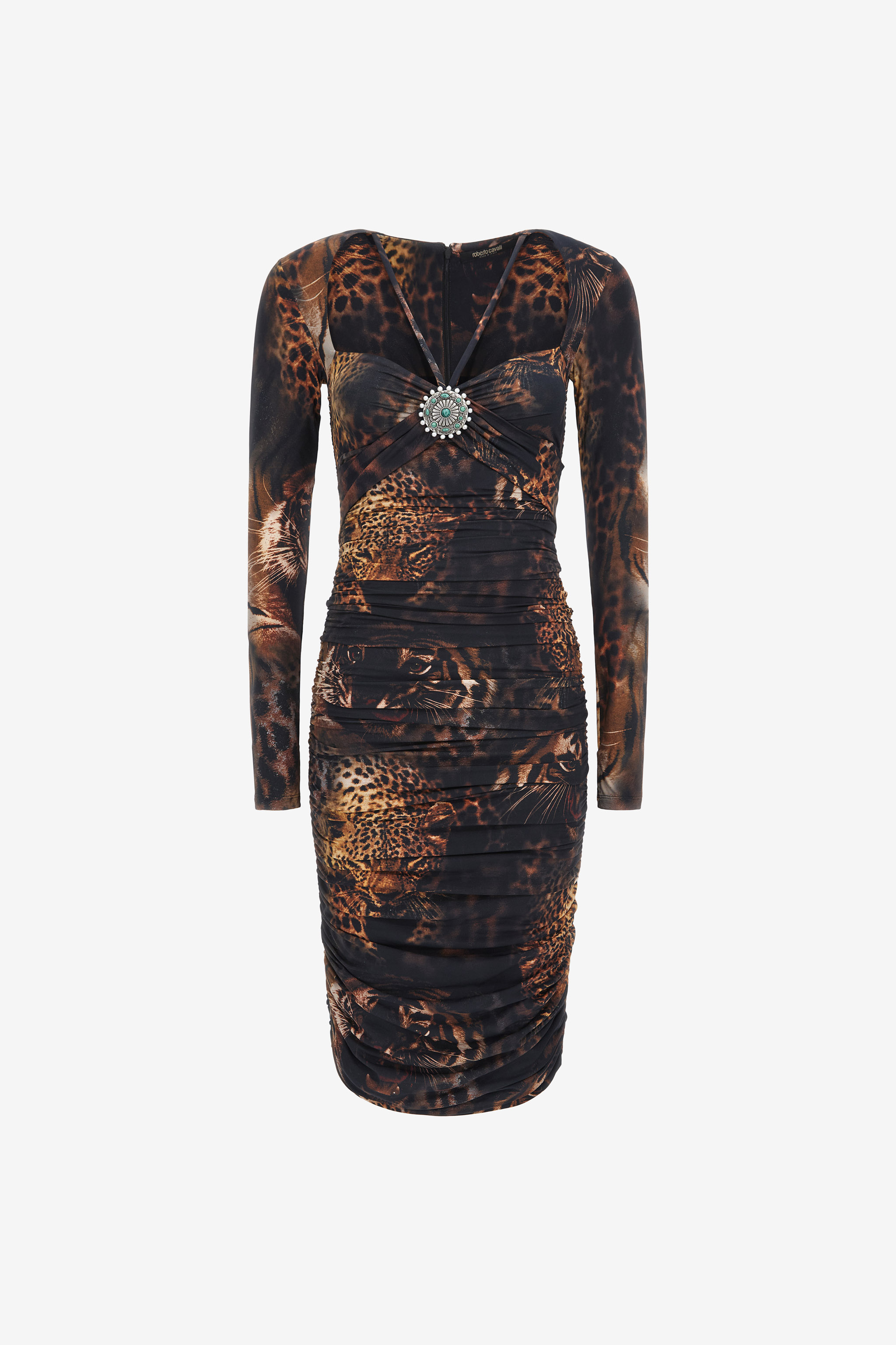 Roberto Cavalli Women's Dark/Brown Midi Dress With Jaguar Print - Dresses - Image 1