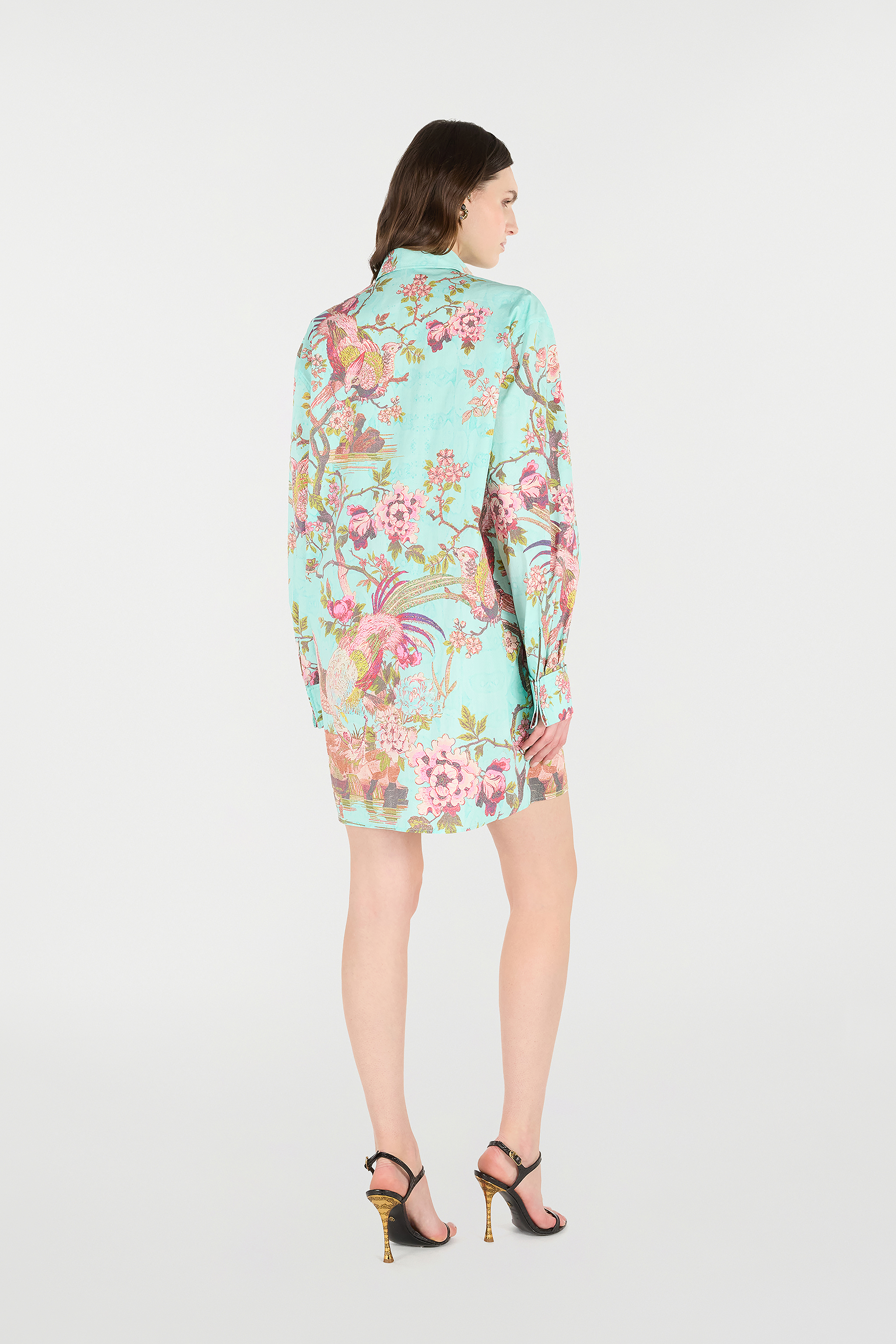 Roberto Cavalli Shirt Dress With Naturalistic Pattern In Multi