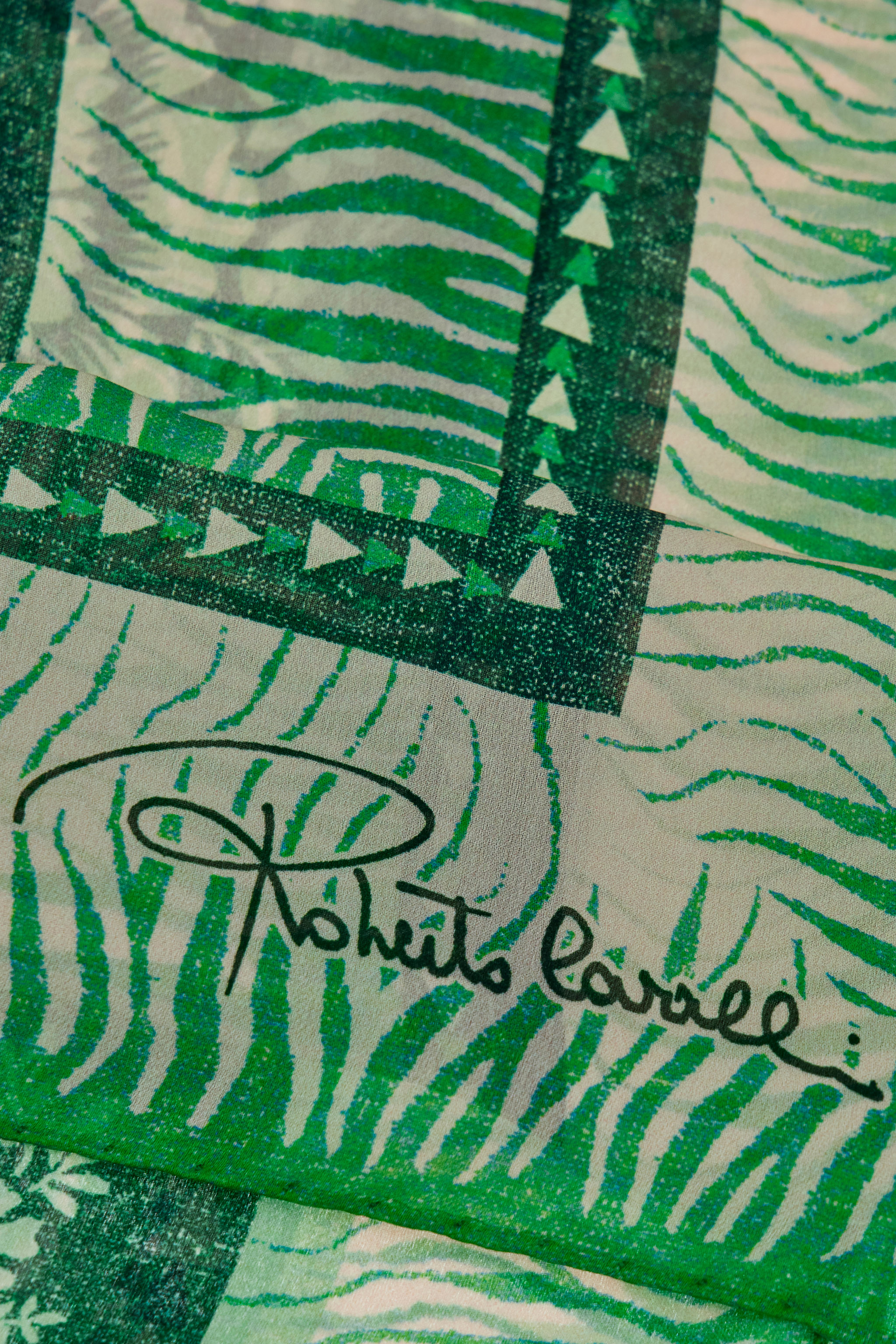 Roberto Cavalli Silk Shawl With Zebra Pattern And Logo In Green